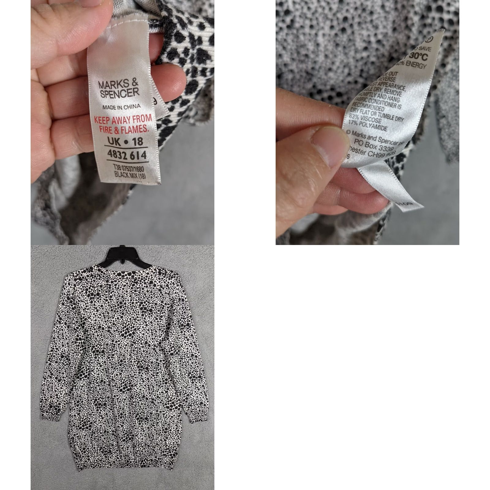 Marks & Spencer Marks & Spencer Women’s Black White Printed 3/4 Sleeve Sweater Sz US 14 UK18 Plus Size Multicolor Animal Print Knitted Pullover Womens Size XL / US 12-14 / IT 48-50 - 8 Thumbnail