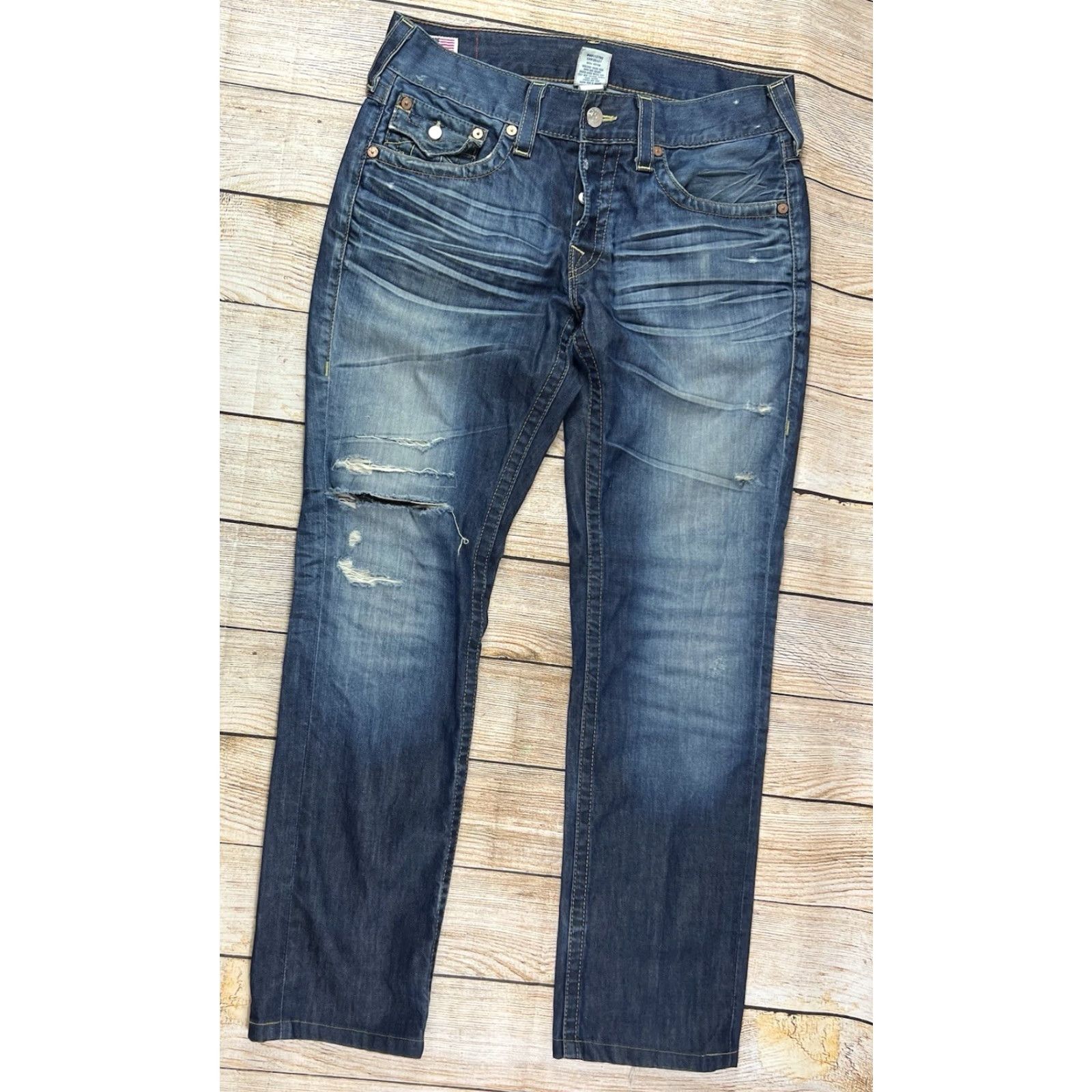 True Religion VINTAGE True Religion Jeans Mens Denim Blue 33 USA Straight 34 Inseam Regular Waist 33 In Made In USA Size US 33 - 2 Thumbnail