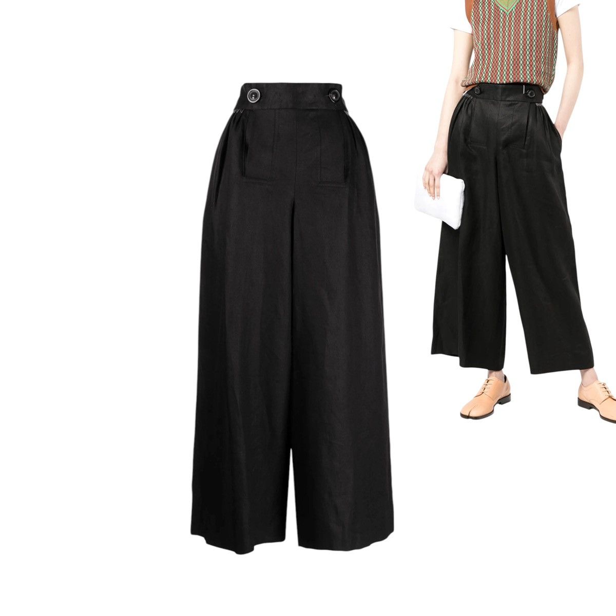 Maison Margiela $1,200 linen wide leg trouser Size 26" / US 2 / IT 38 - 1 Thumbnail
