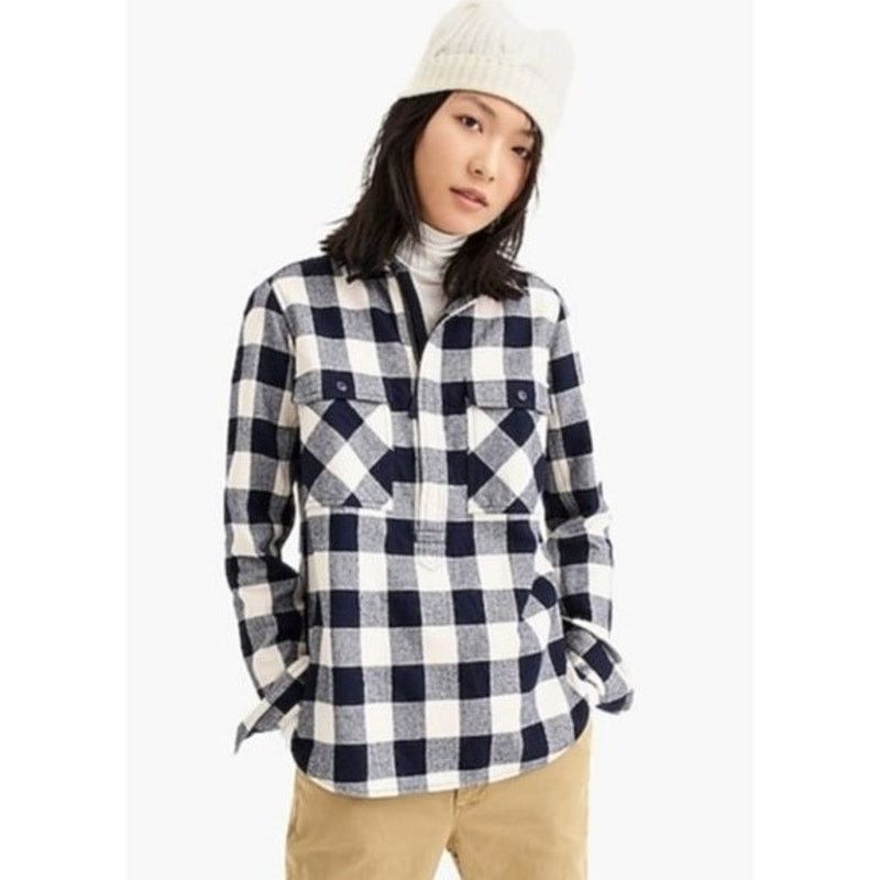 J.Crew J. Crew Buffalo Check Blue Half Zip Shirt Jacket Shacket Size S / US 4 / IT 40 - 1 Thumbnail