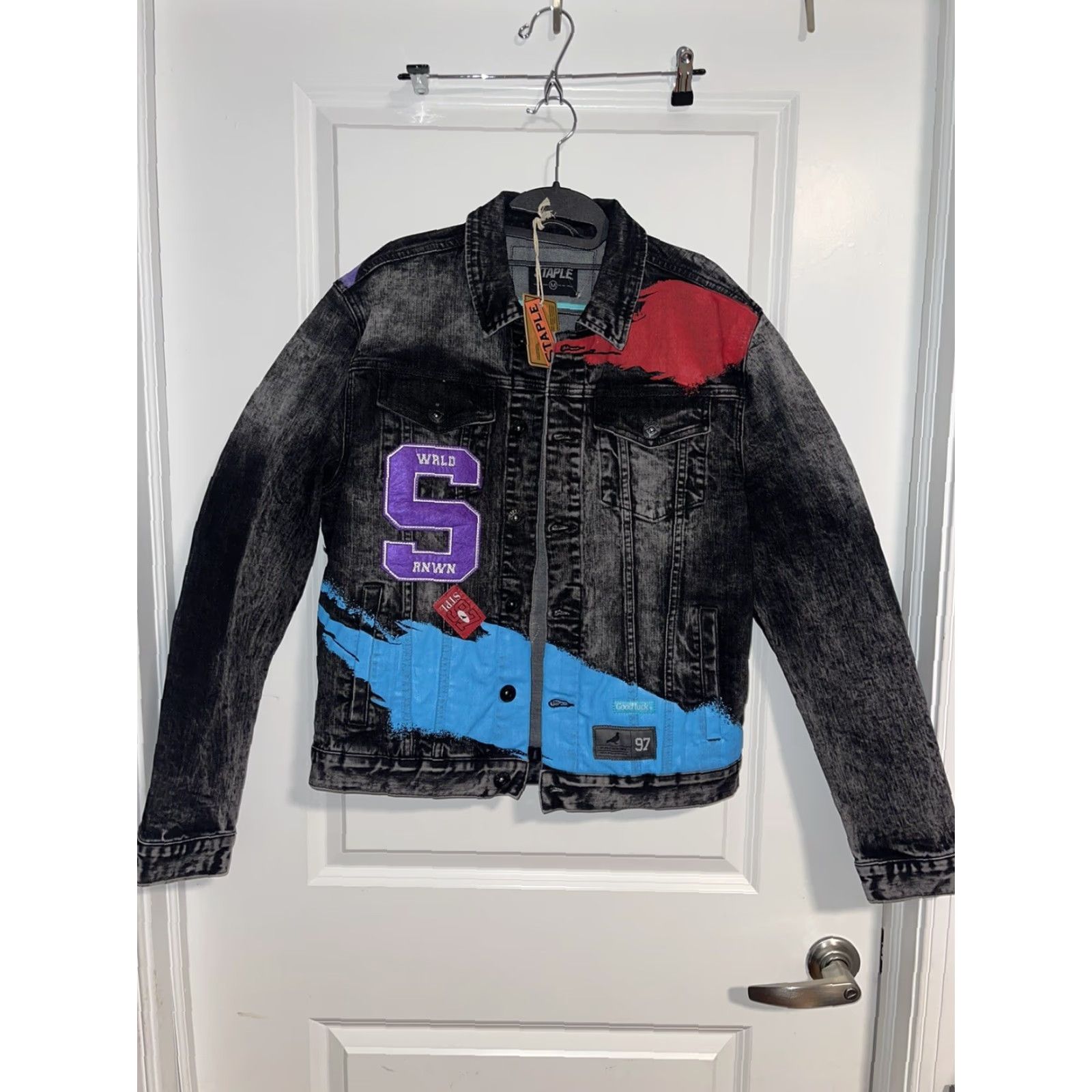 Denime VINTAGE Chamarra Staple Pike Rebel Jacket Mens Denim Black Size M Black/Grey Buttons Patches Pockets Biker Style 90s? Size US 31 - 2 Thumbnail