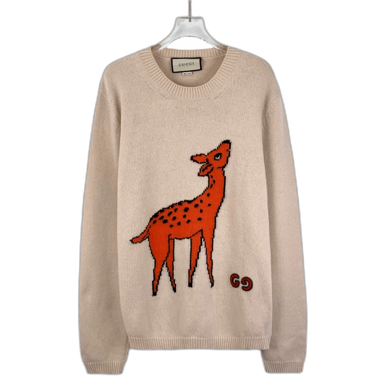 Gucci Gucci Beige Deer Graphic Knit Sweater Size M / US 6-8 / IT 42-44 - 1 Thumbnail