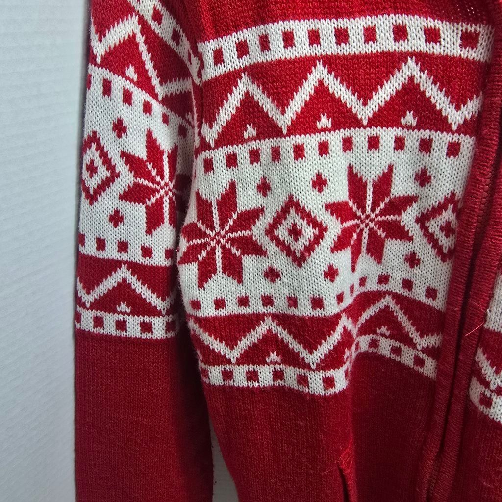 The Unbranded Brand Women's GIBIU Red & White Fair Isle Hooded Cardigan Sweater Size S / US 4 / IT 40 - 3 Thumbnail
