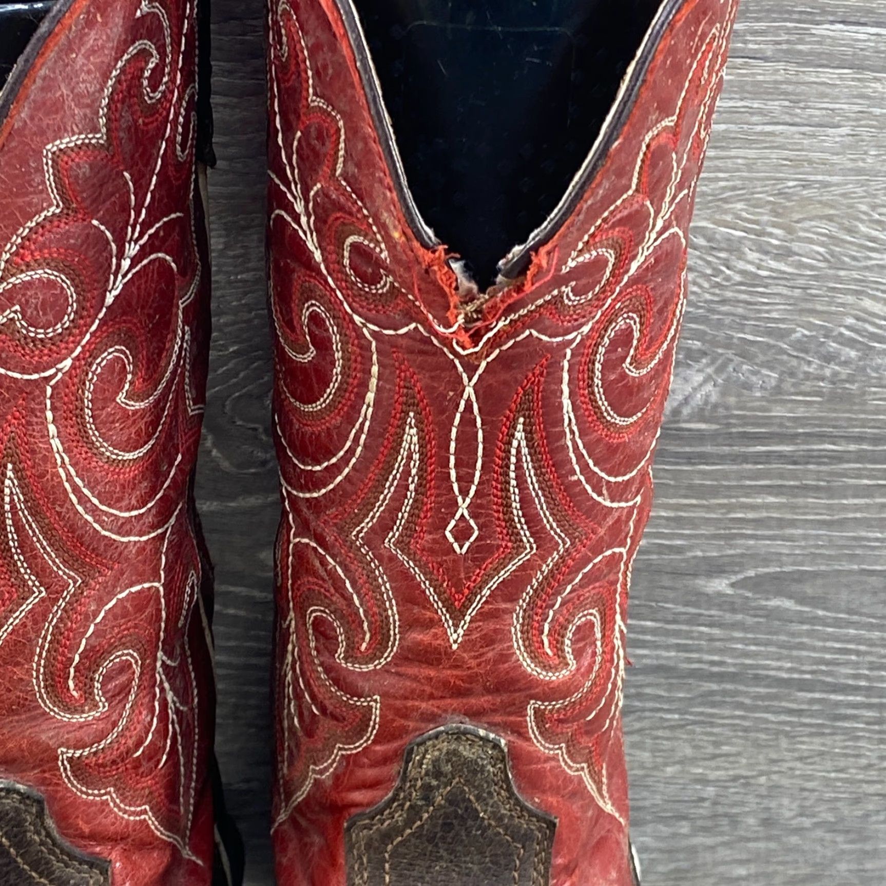 Ariat Ariat Ladies 9.5 B Cowboy Round Up Square Toe Brown & Red Leather Western Boots Size US 7 / IT 37 - 4 Thumbnail