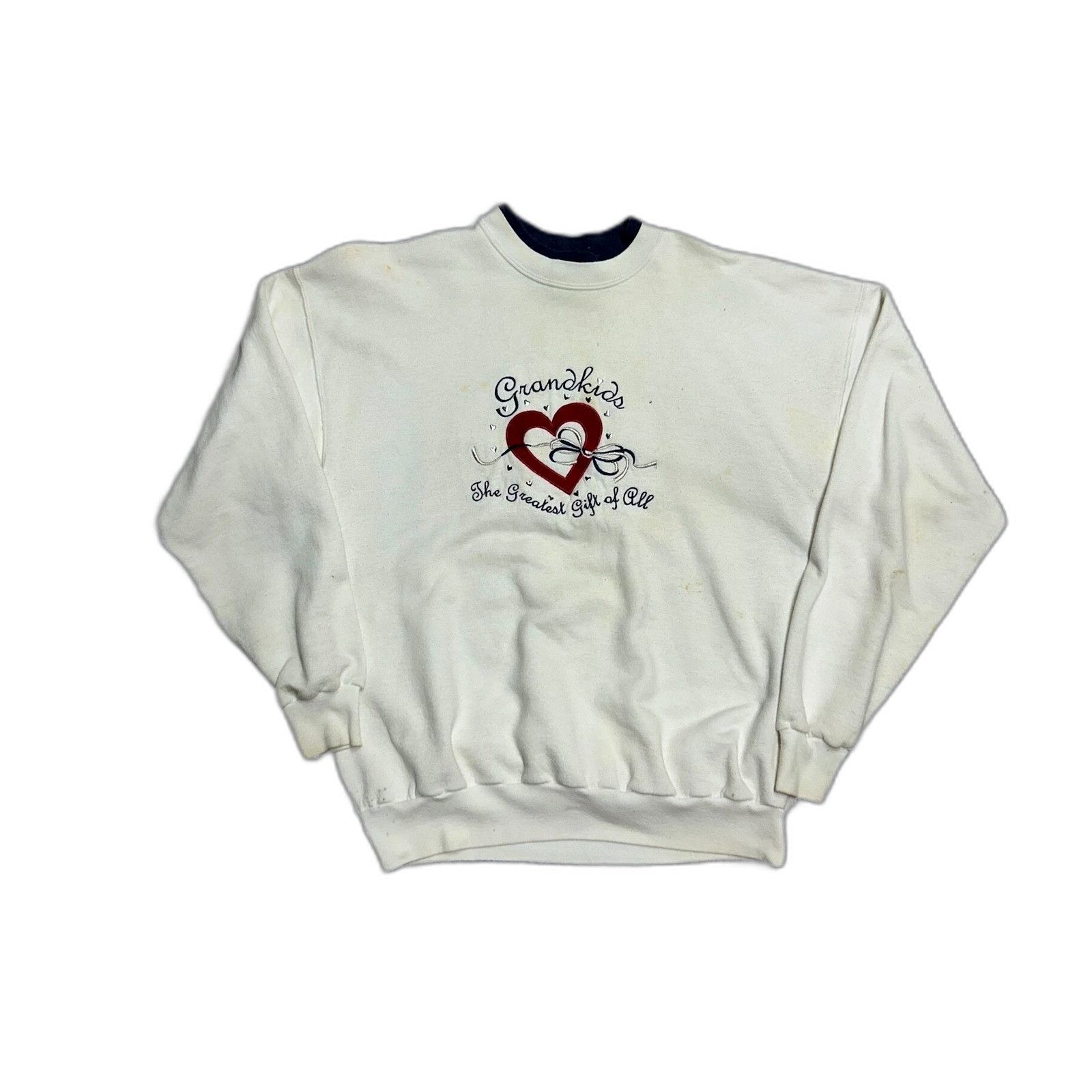 Jerzees Preloved Vintage Grandma Sweatshirt Stained White Size US XL / EU 56 / 4 - 1 Thumbnail