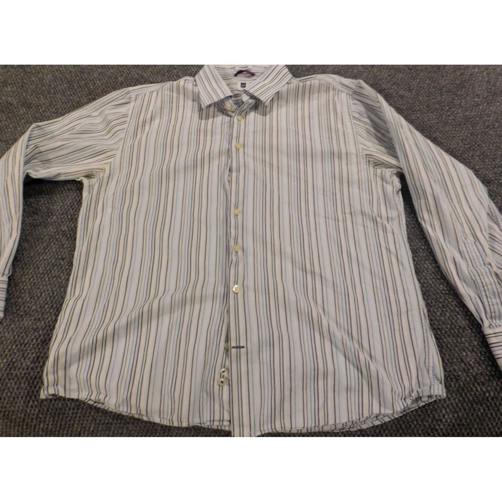Gap Gap Shirt XL White Striped Button-Up Knit Cotton Linen Long Sleeve Button-Down Men Extra Large Regular Vintage No Size US XL / EU 56 / 4 - 2 Thumbnail