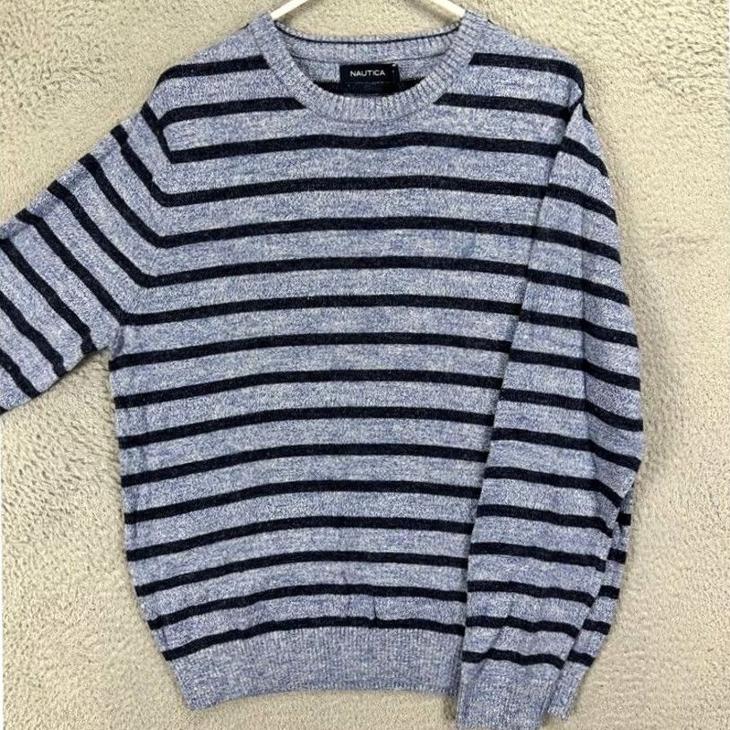 Nautica Nautica Crewneck Sweater Mens Medium Blue Striped 100% Cotton Pullover Knit Chest 44 Length 27 NEW Size US M / EU 48-50 / 2 - 2 Thumbnail
