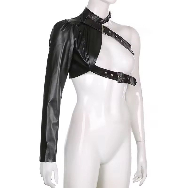 Japanese Brand Edgy PU Leather Black Cropped Jacket with Heart Detail Size S / US 4 / IT 40 - 7 Thumbnail
