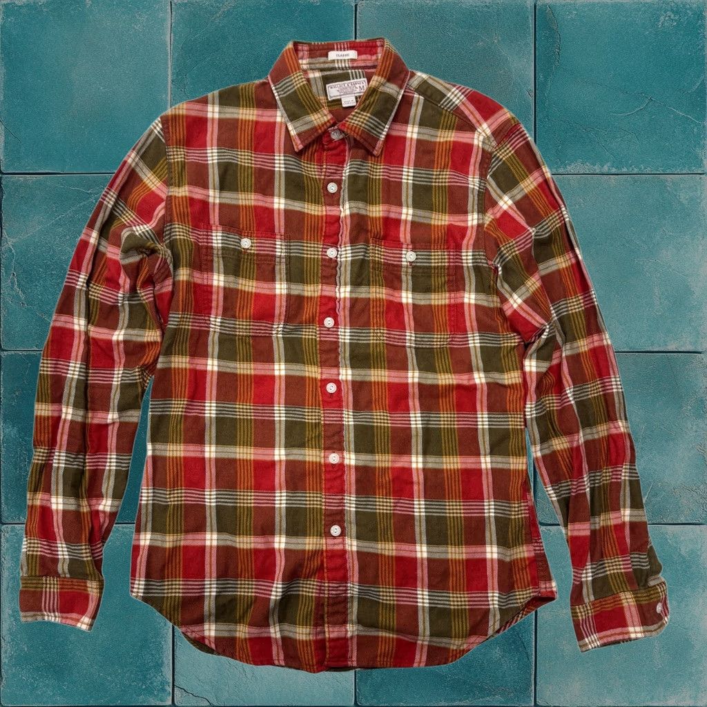 Wallace & Barnes J Crew Mens Flannel Shirt Medium Red Green Classic Fit Plaid, Men's