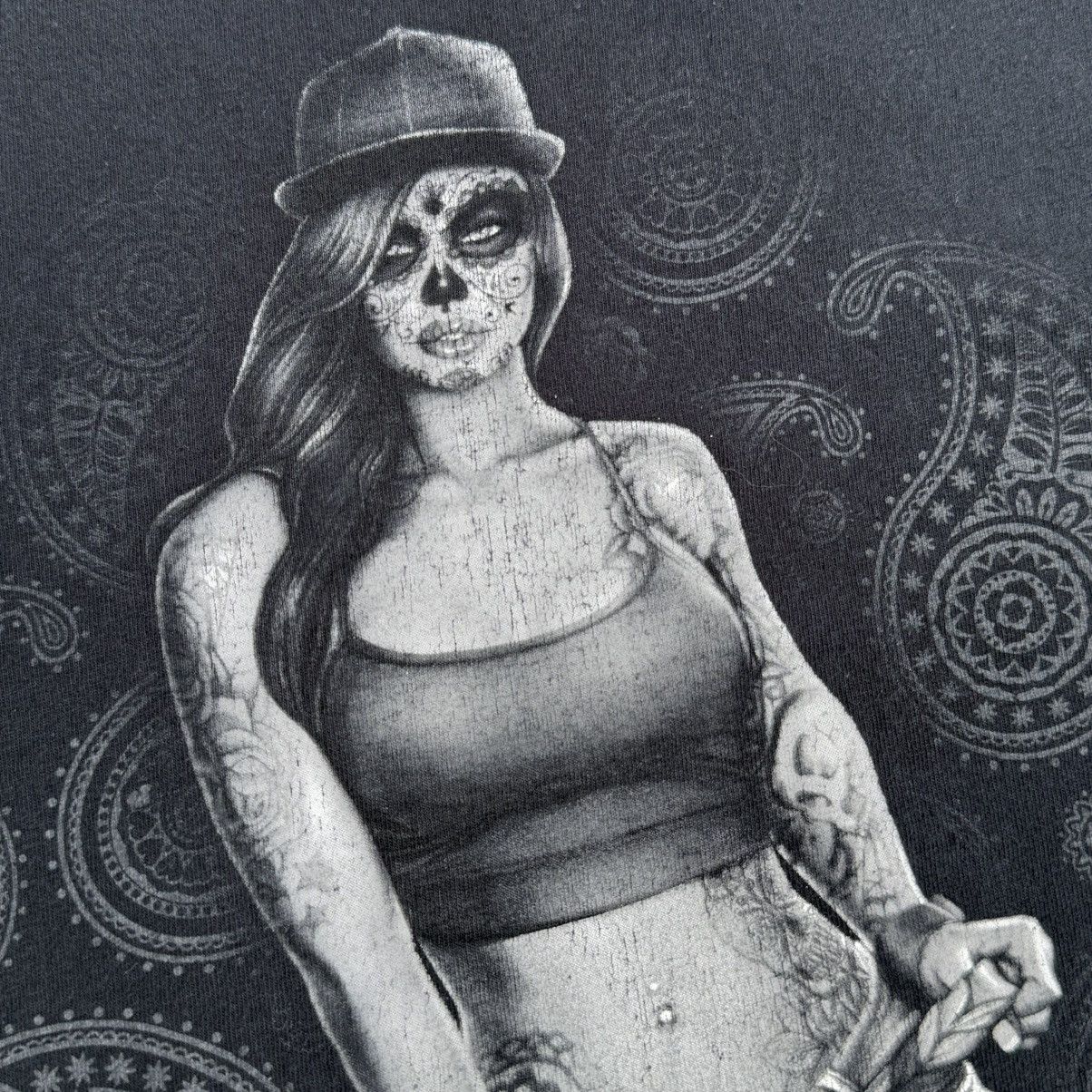 Rap Tees × Vintage Vintage Chicano Tattoo Pitbull Girl Day of the Dead T-Shirt Size US XXL / EU 58 / 5 - 5 Thumbnail