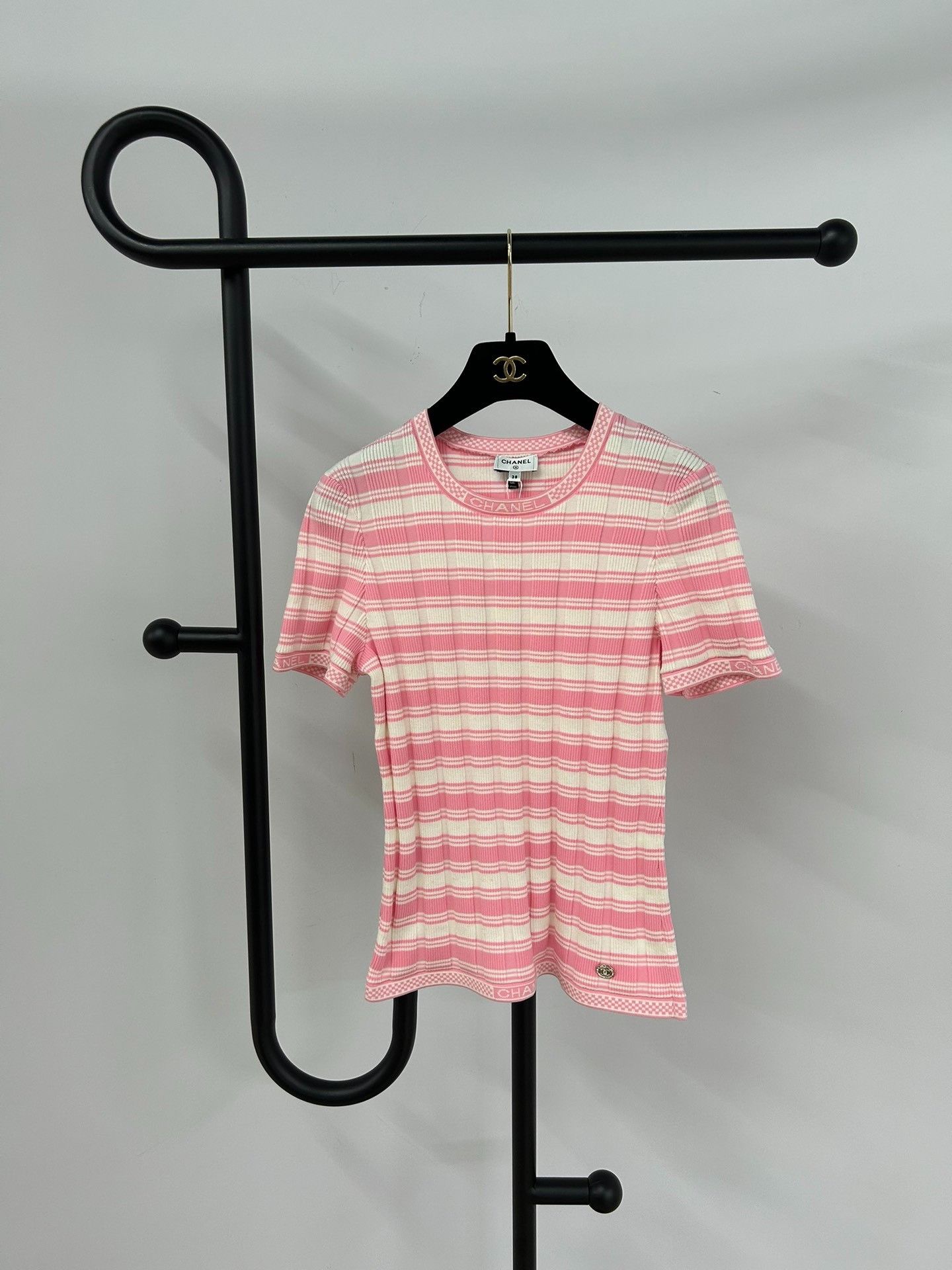 Chanel Chanel Pink White Stripe Ribbed Knit Top Size S / US 4 / IT 40 - 1 Thumbnail