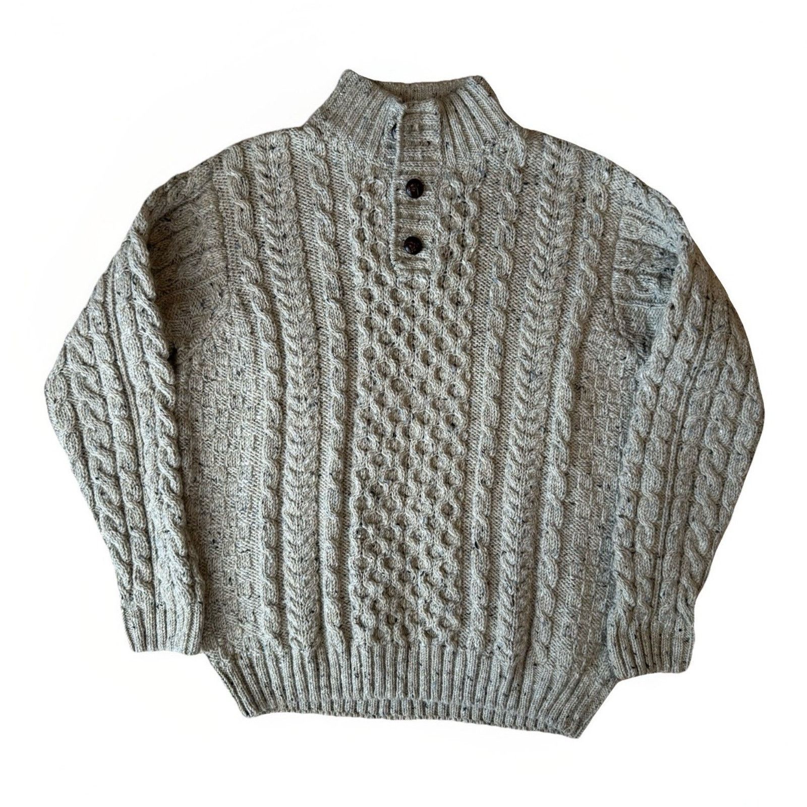 L.L. Bean LL Bean Aran Knit Sweater XL Beige Fisherman Heavy Wool Size US XL / EU 56 / 4 - 1 Thumbnail