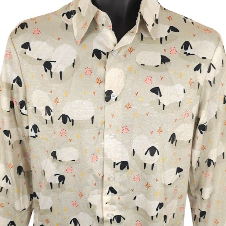 Vintage Sheep Casual Shirt Mens Size Small Green All Over Print Farm Animals Shirt Mens Green Small Button-Up Collared Long Sleeve Animal Print Size US S / EU 44-46 / 1 - 2 Thumbnail