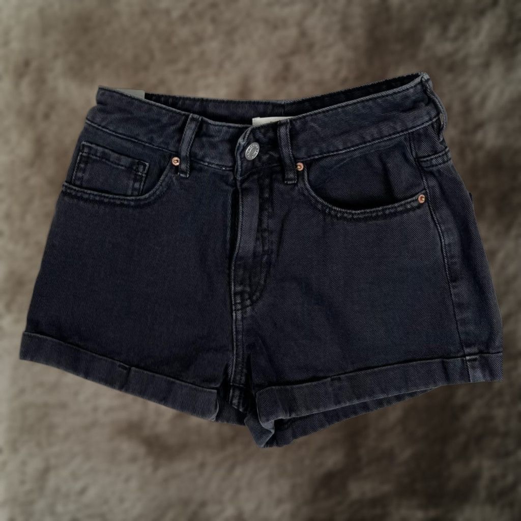 Pacsun PacSun Womens Black Mom Short Denim Jean Shorts High Rise Cuffed Casual 23 Heritage: Vintage No Size 40" / US 18 - 1 Thumbnail