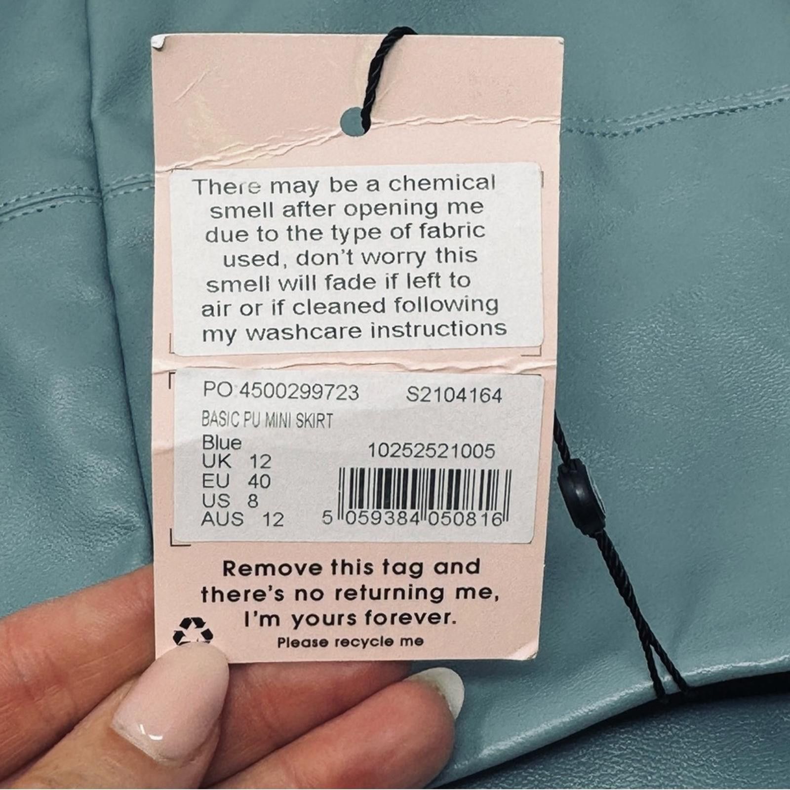 Designer NWT. Missguided. Blue PU Mini Skirt. Size 8. Size 30" / US 8 / IT 44 - 5 Thumbnail