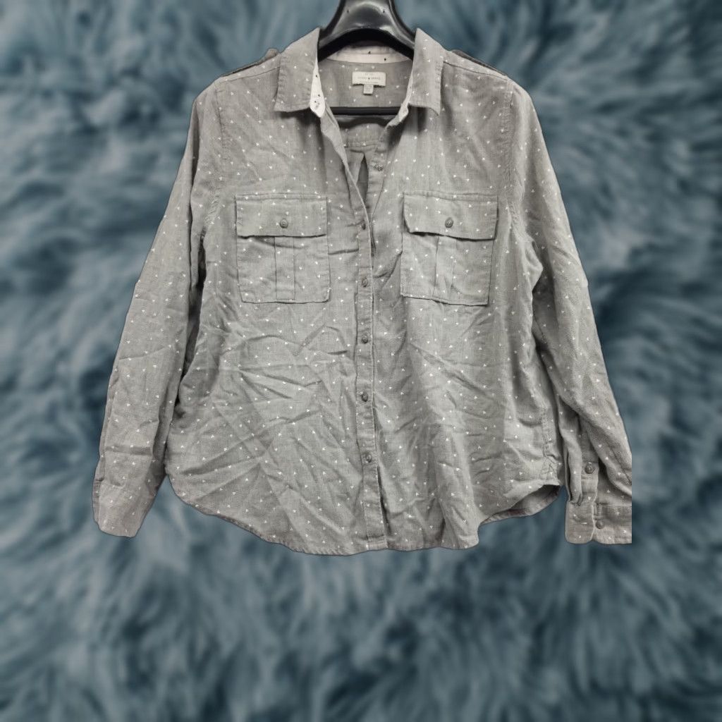 Lucky Brand Lucky Brand Women Button-Up Shirt XL Gray Oversized Long Sleeve Casual Size XL / US 12-14 / IT 48-50 - 1 Thumbnail