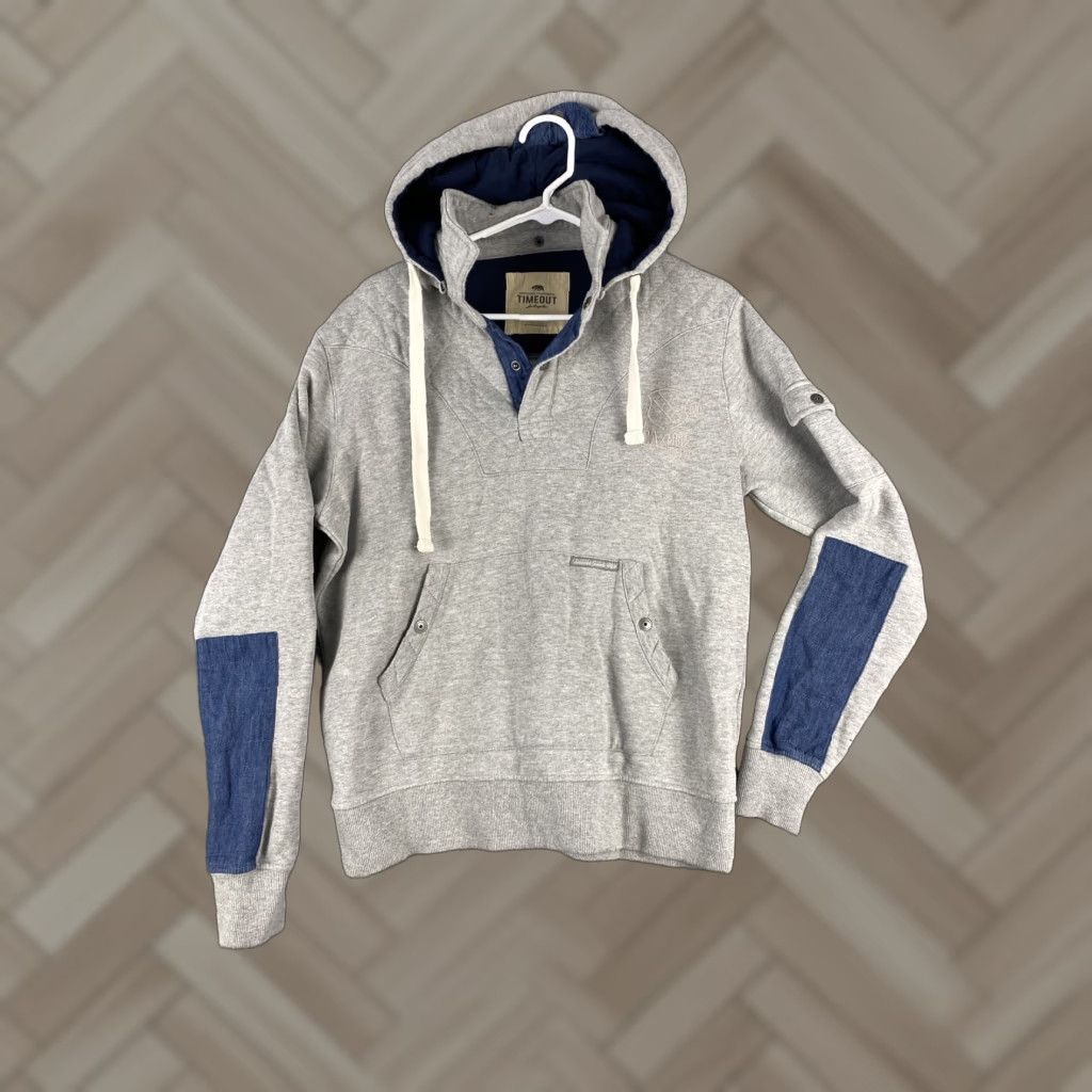 Vintage Timeout Hoodie Mens Medium Gray Pullover Long Sleeve Sweatshirt Logo Accent, Slim Fit, Cotton Blend Knit, Hooded, 33-2 Size US M / EU 48-50 / 2 - 1 Thumbnail