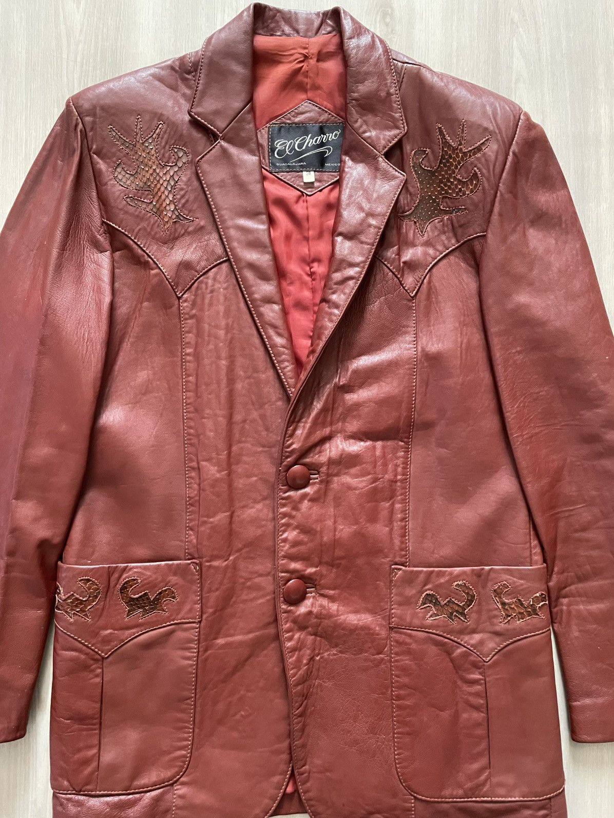 Vintage Vtg El Charro Western Leather Jacket Blazer Snakeskin Sz 38 Size US M / EU 48-50 / 2 - 2 Thumbnail