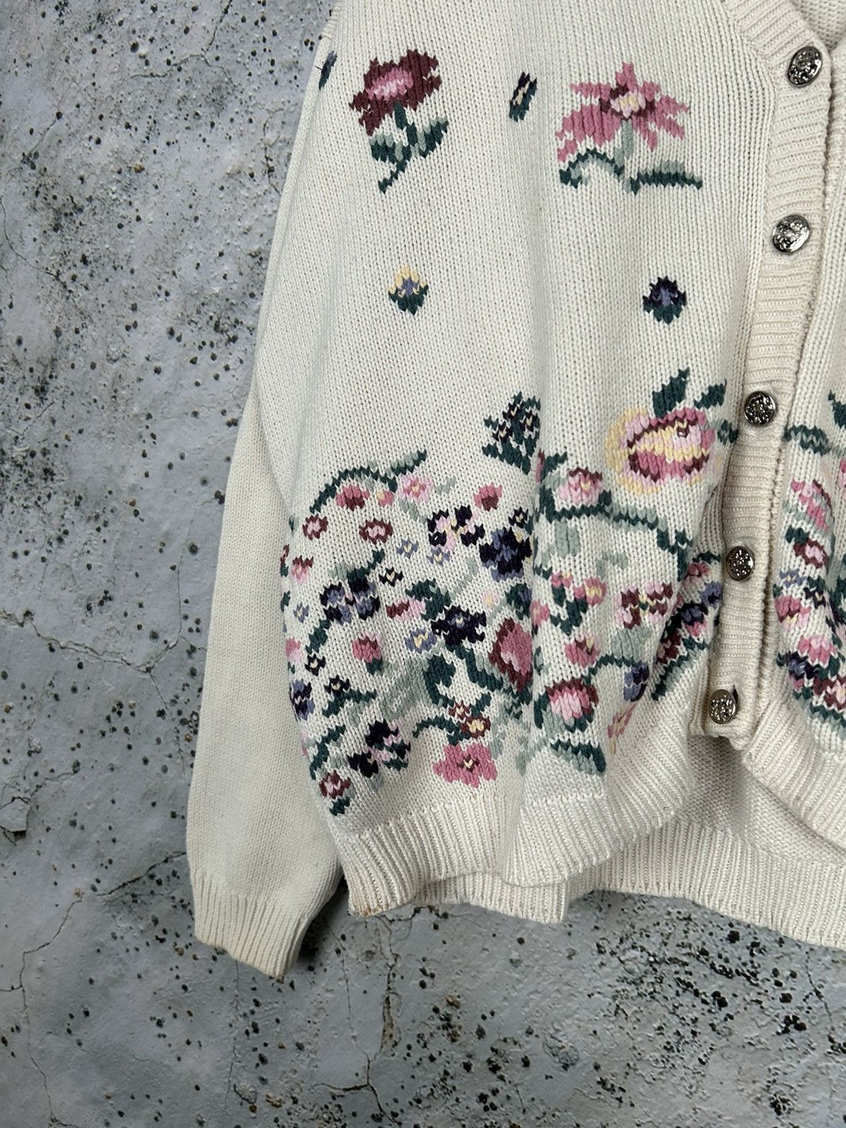 Japanese Brand Vintage Cardigan Sweater Avant Garde Japanese Flowers 90s Size US L / EU 52-54 / 3 - 3 Thumbnail