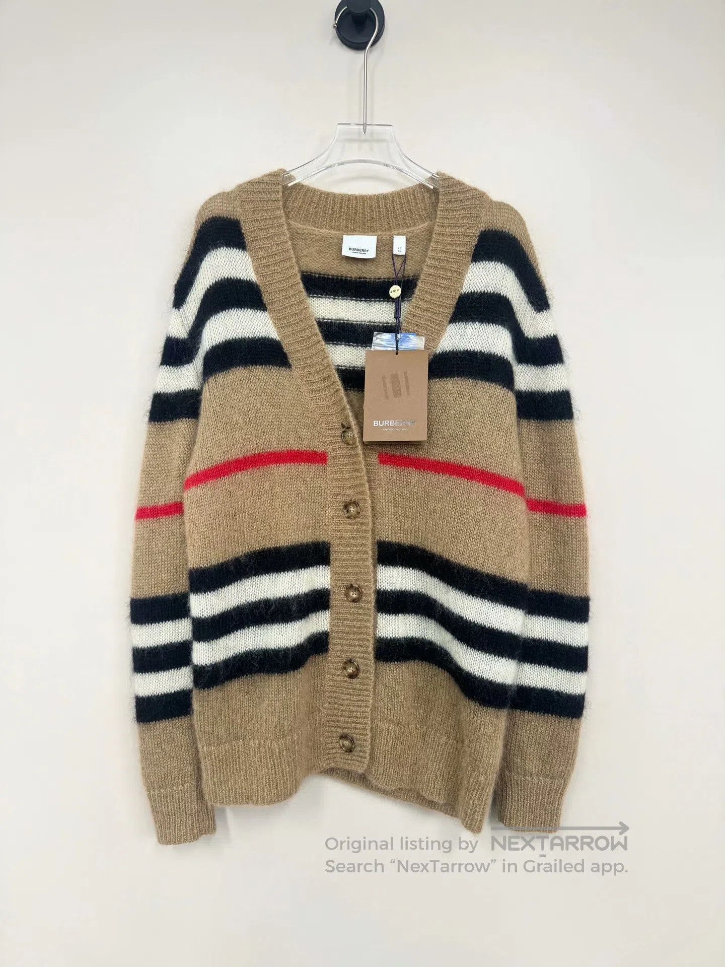 Burberry Burberry Khaki Striped Mohair Knit Cardigan| Size US XS / EU 42 / 0 - 1 Thumbnail
