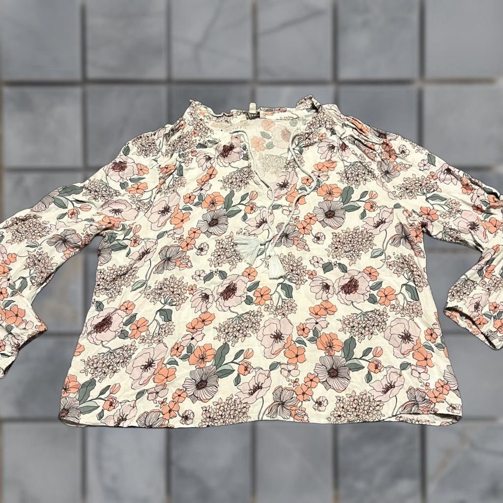 Lucky Brand Lucky Brand Shirt Women XL Lana Floral Print Tassel Blouse Size XL / US 12-14 / IT 48-50 - 1 Thumbnail