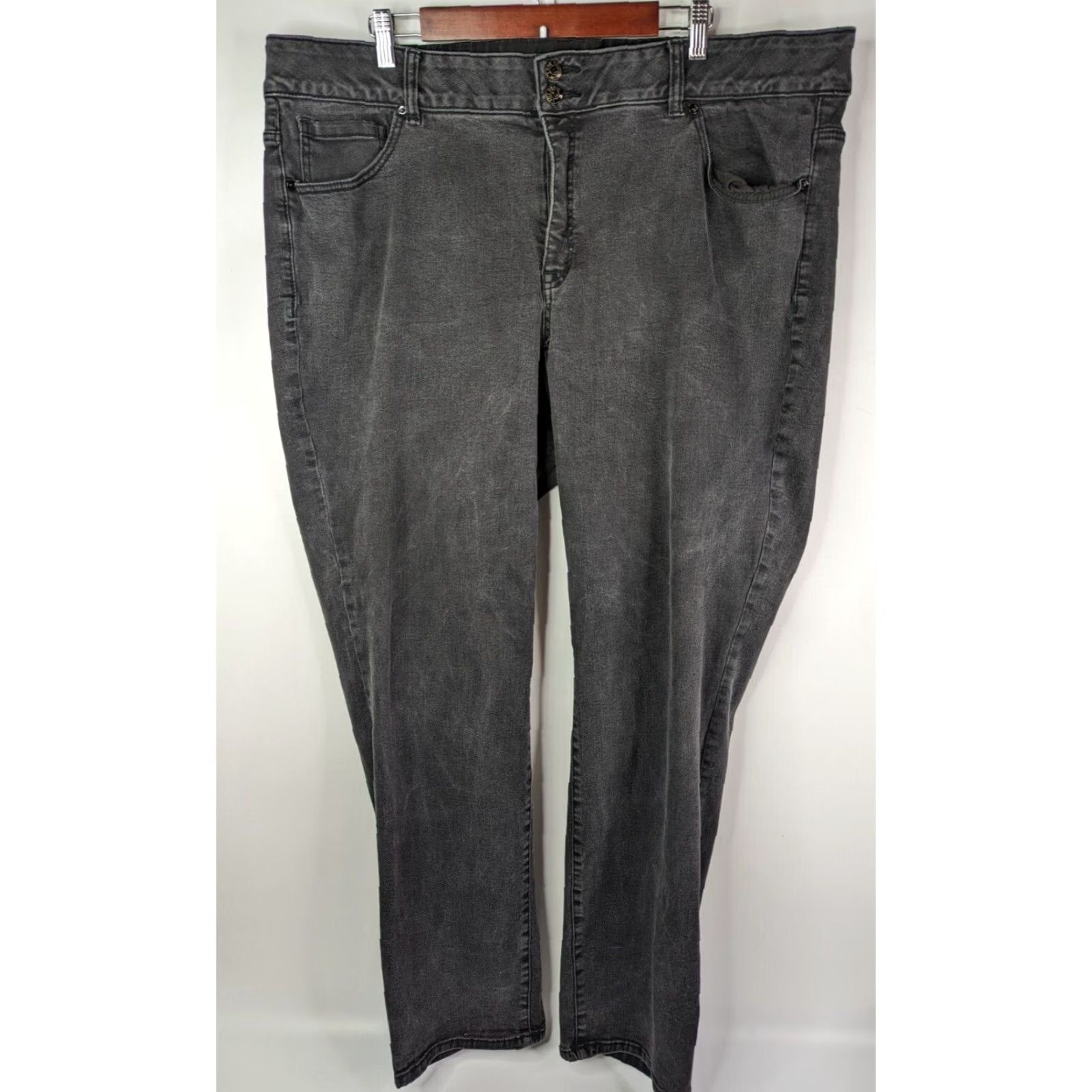 Vintage Lane Bryant Jeans Womens Plus 26R Straight Leg 5-Pocket Denim Black Stretch Pockets Size 26" / US 2 / IT 38 - 2 Thumbnail