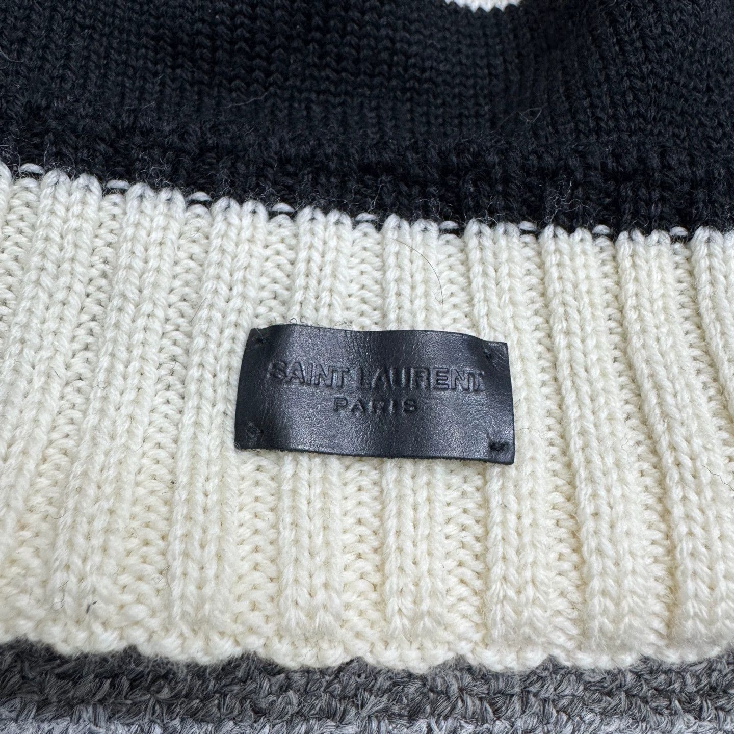 Saint Laurent Paris SLP black and white colorblock wool beanie M Size ONE SIZE - 2 Thumbnail