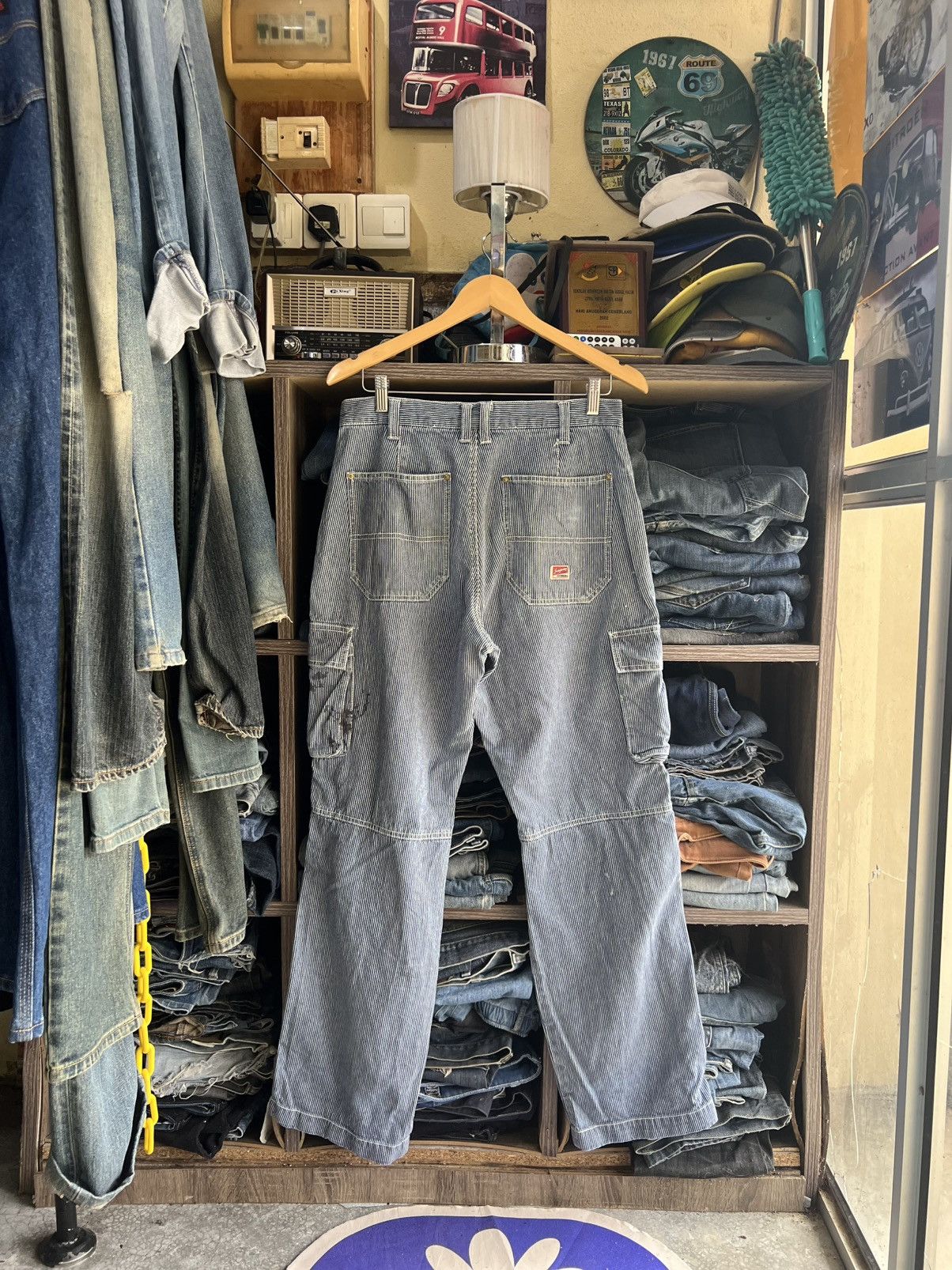 Japanese Brand 🔥Vintage Dogman Hickory Stripe Cargo Work Pant Size US 31 - 3 Thumbnail