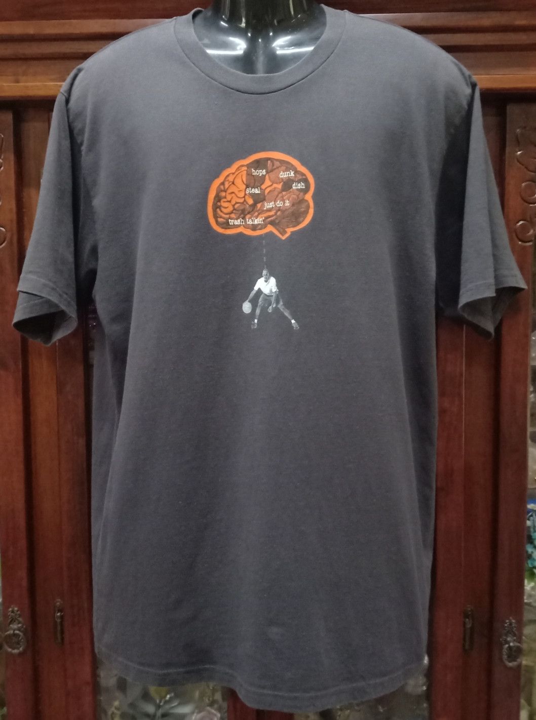image of Jordan Nike Vintage Nike Michael Jordan Brain "think Before You Drive!" in Black Evenly Faded (Size