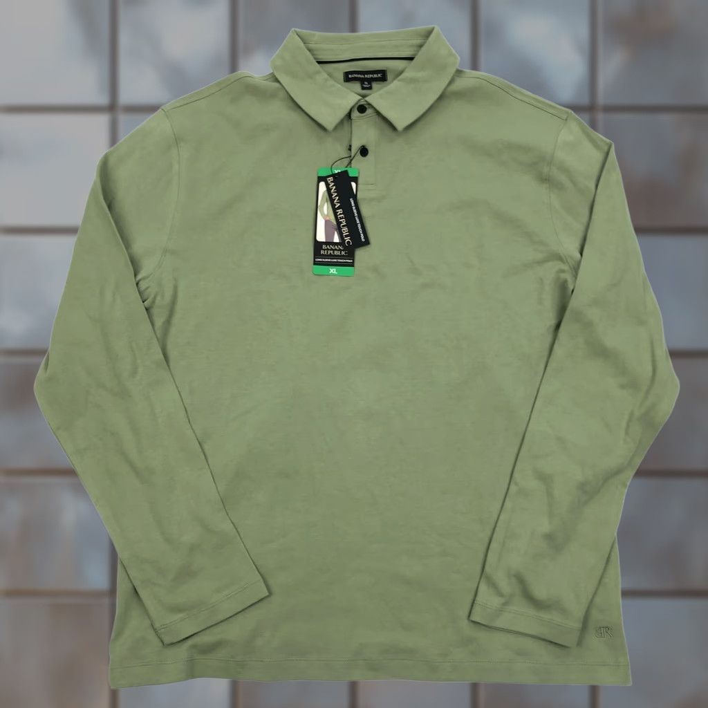 Banana Republic Banana Republic Men's XL Green Long Sleeve Polo Shirt NWT Luxe Touch Button Embroidered Logo Casual Business Casual Size US XL / EU 56 / 4 - 1 Thumbnail