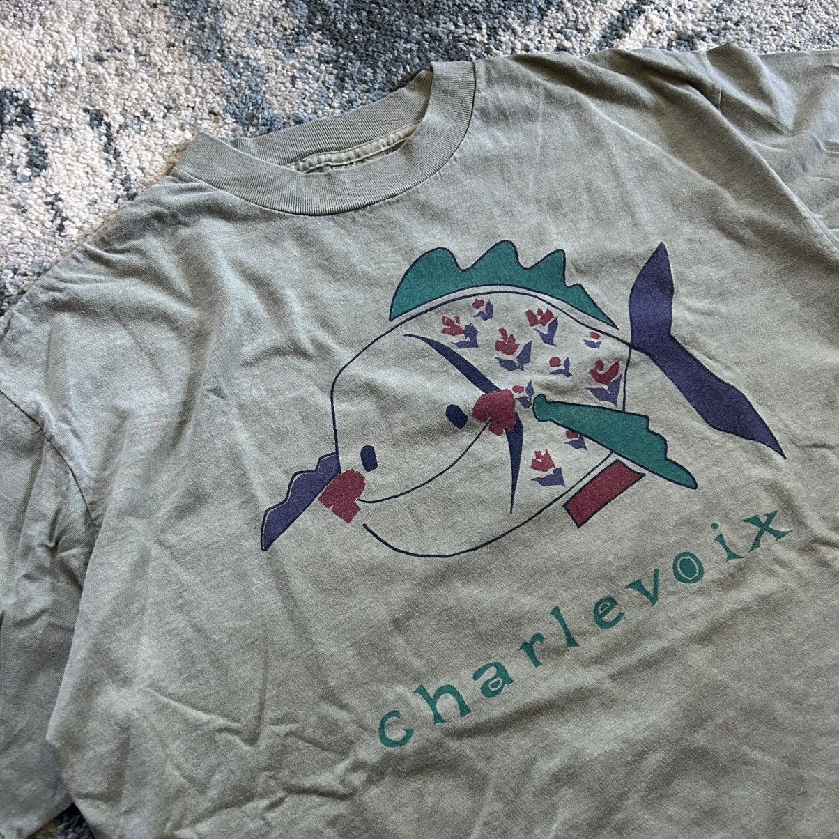 Vintage CHARLEVOiX MiCHiGAN FiSH SiNGLE STiTCH ONEiTA POWER TEE SAGE Size US XL / EU 56 / 4 - 2 Thumbnail