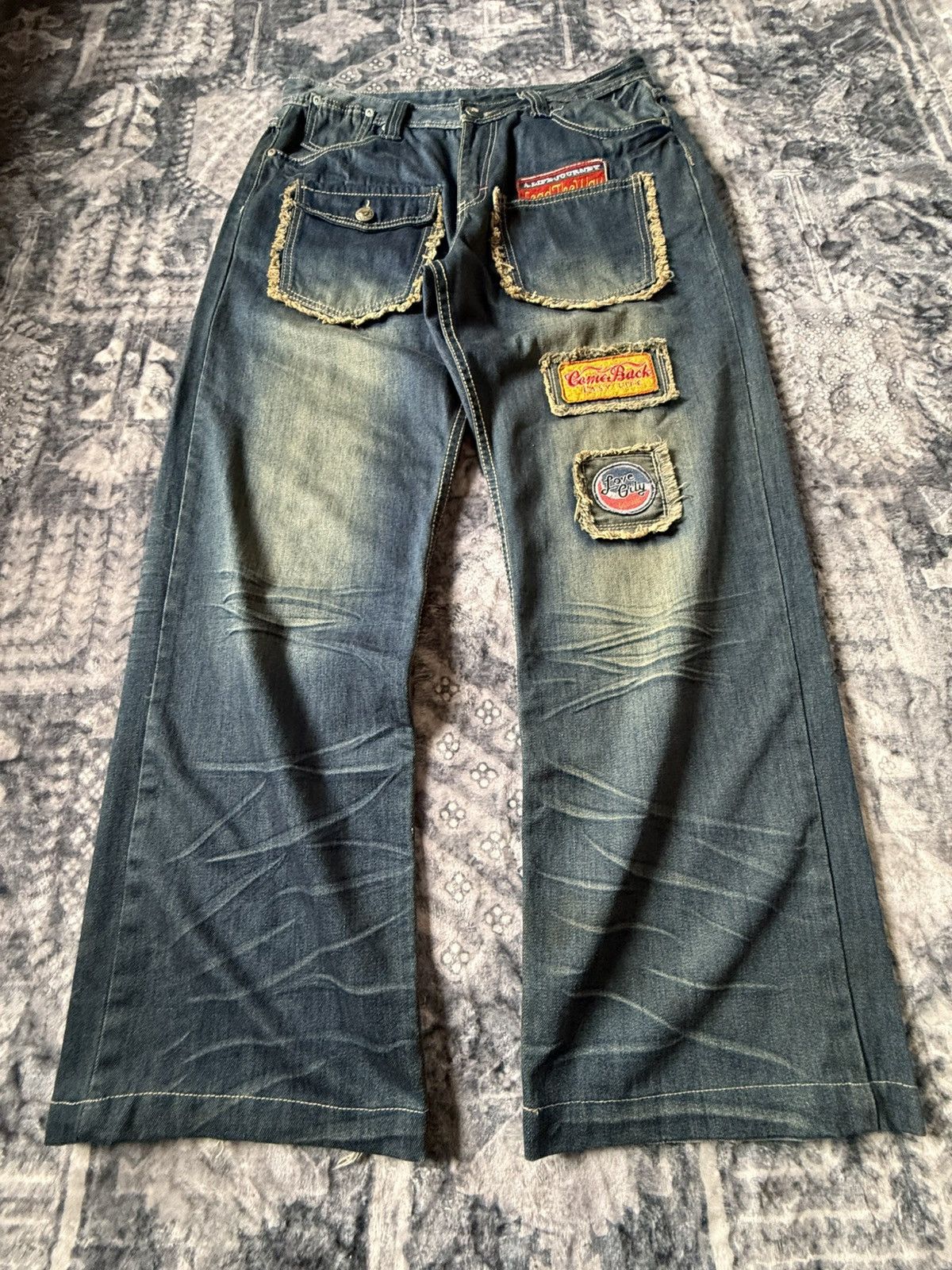 Japanese Brand Vomanie Japan Patch Work Frayed Details Baggy Fit Jeans Size US 32 / EU 48 - 1 Thumbnail
