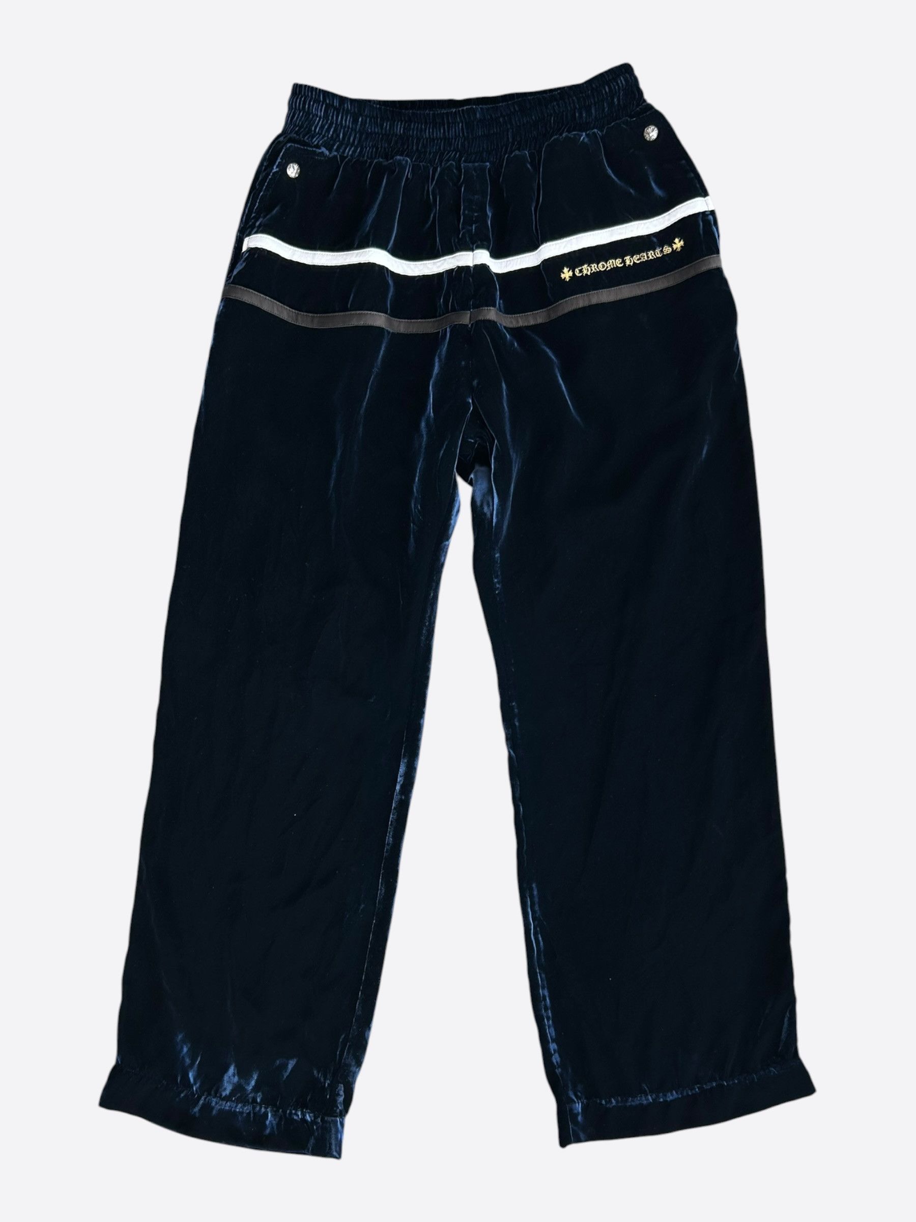 Chrome Hearts Navy & White Embroidered Logo Velour Track Pants Size US 32 / EU 48 - 1 Thumbnail