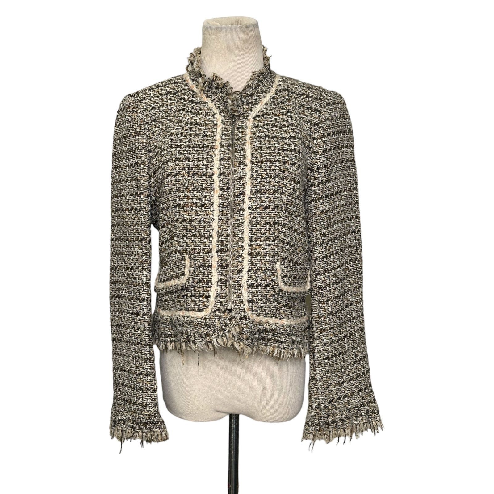 Holt Renfrew Renfrew brown woven fringe zippered jacket blazer size 6 Size M / US 6-8 / IT 42-44 - 12 Thumbnail