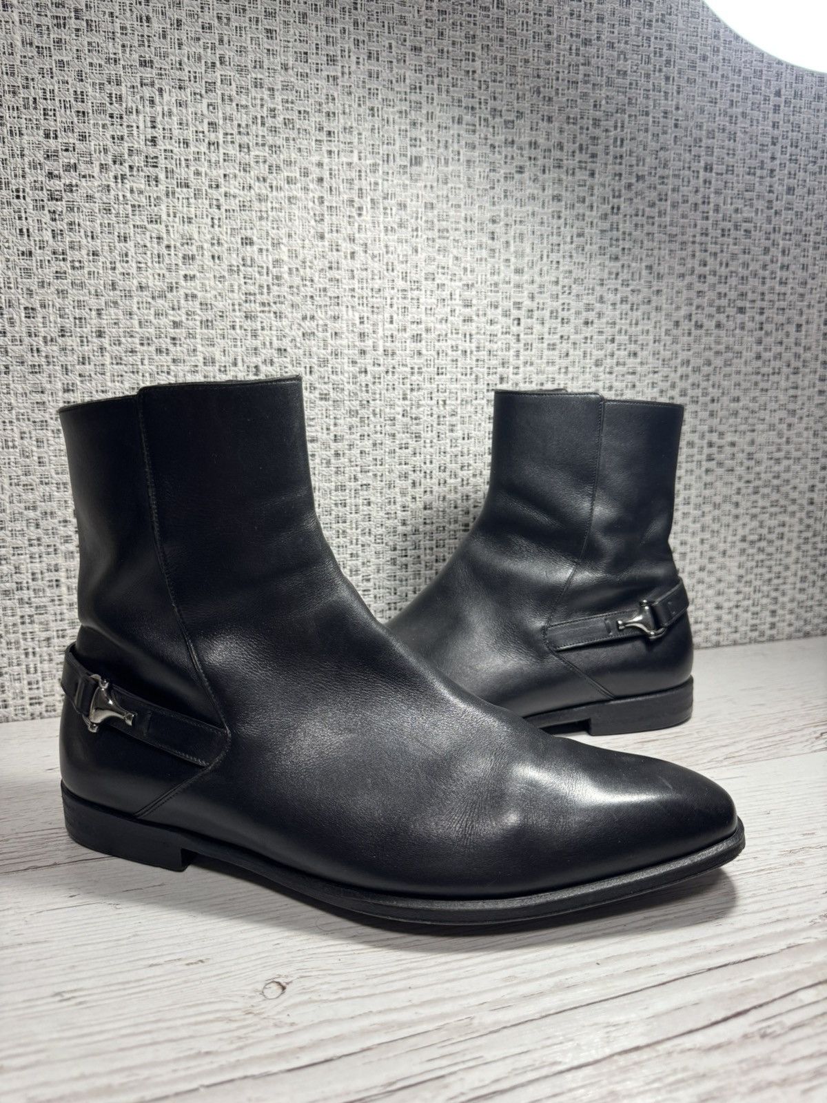 Gucci GUCCI Boots Leather Shoes Back Zip Straps Black GG  display picture 1