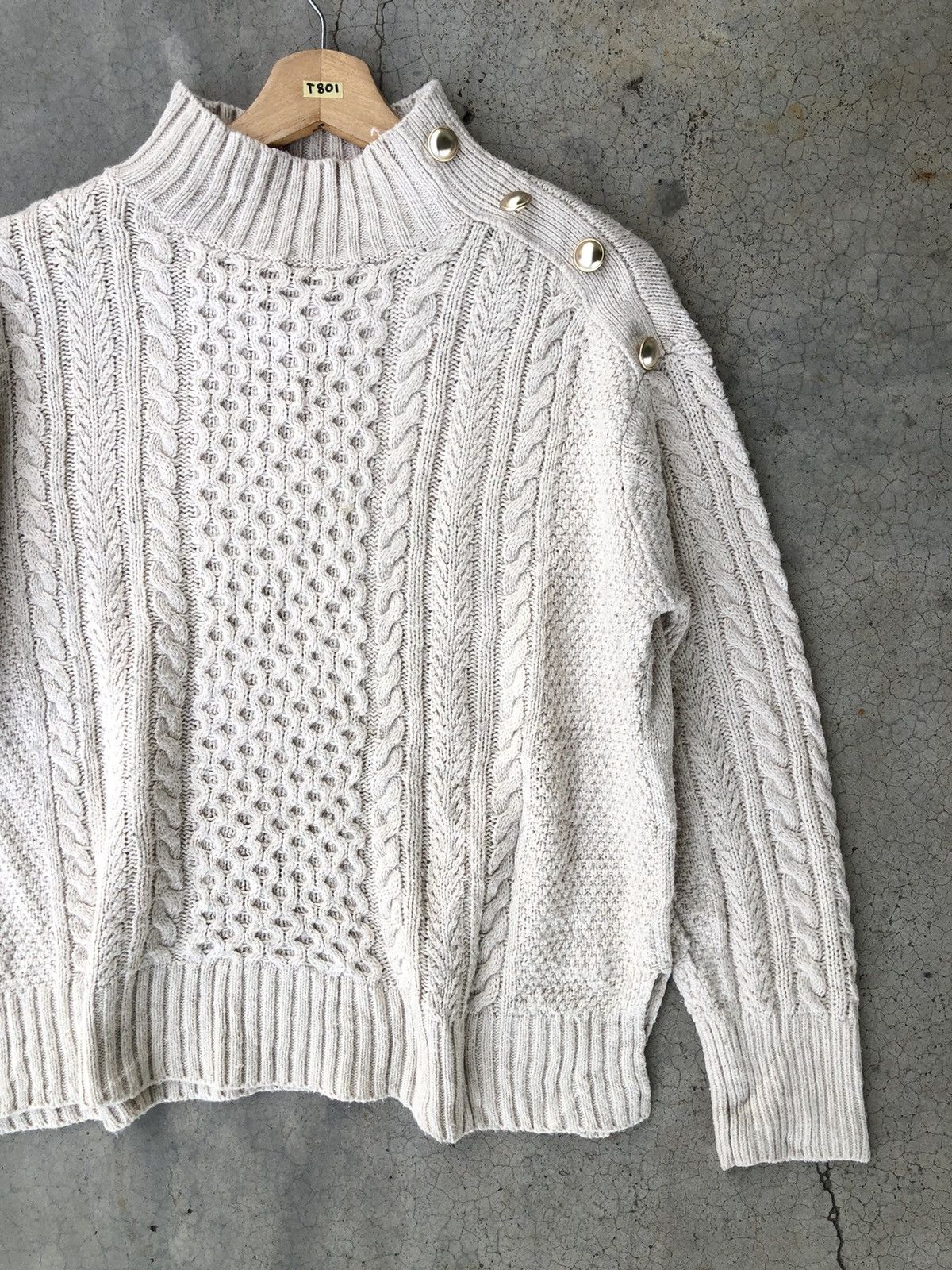 Aran Isles Knitwear × Homespun Knitwear × Japanese Brand Vintage Cable Knit Button Jumper Sweater Size US L / EU 52-54 / 3 - 2 Thumbnail