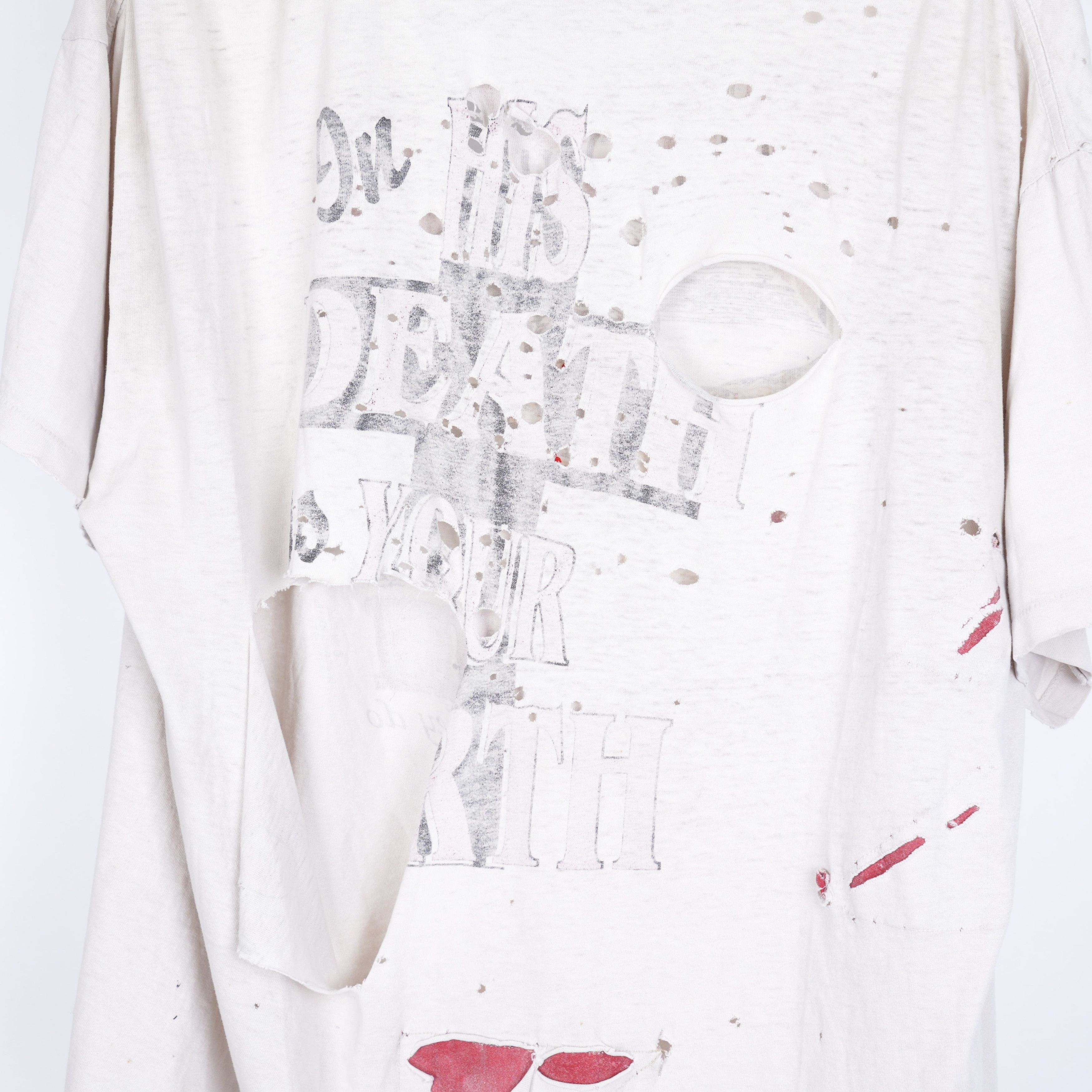 Vintage FATHER FORGIVE THEM WHITE THRASHED VINTAGE T-SHIRT Size US XL / EU 56 / 4 - 4 Thumbnail