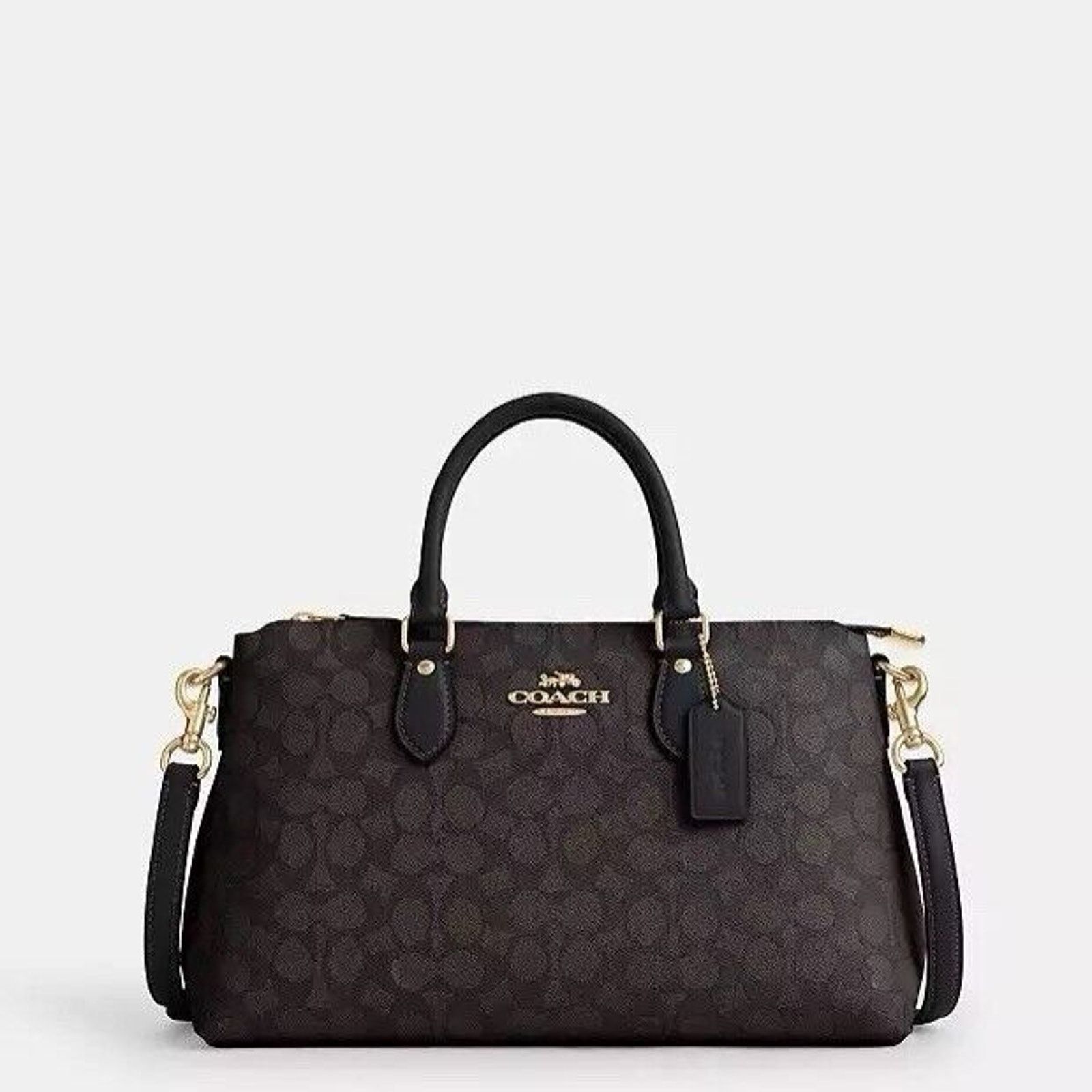 Coach NWT COACH CW422 Georgia Satchel Bag Signature Walnut/Black Size ONE SIZE - 6 Thumbnail