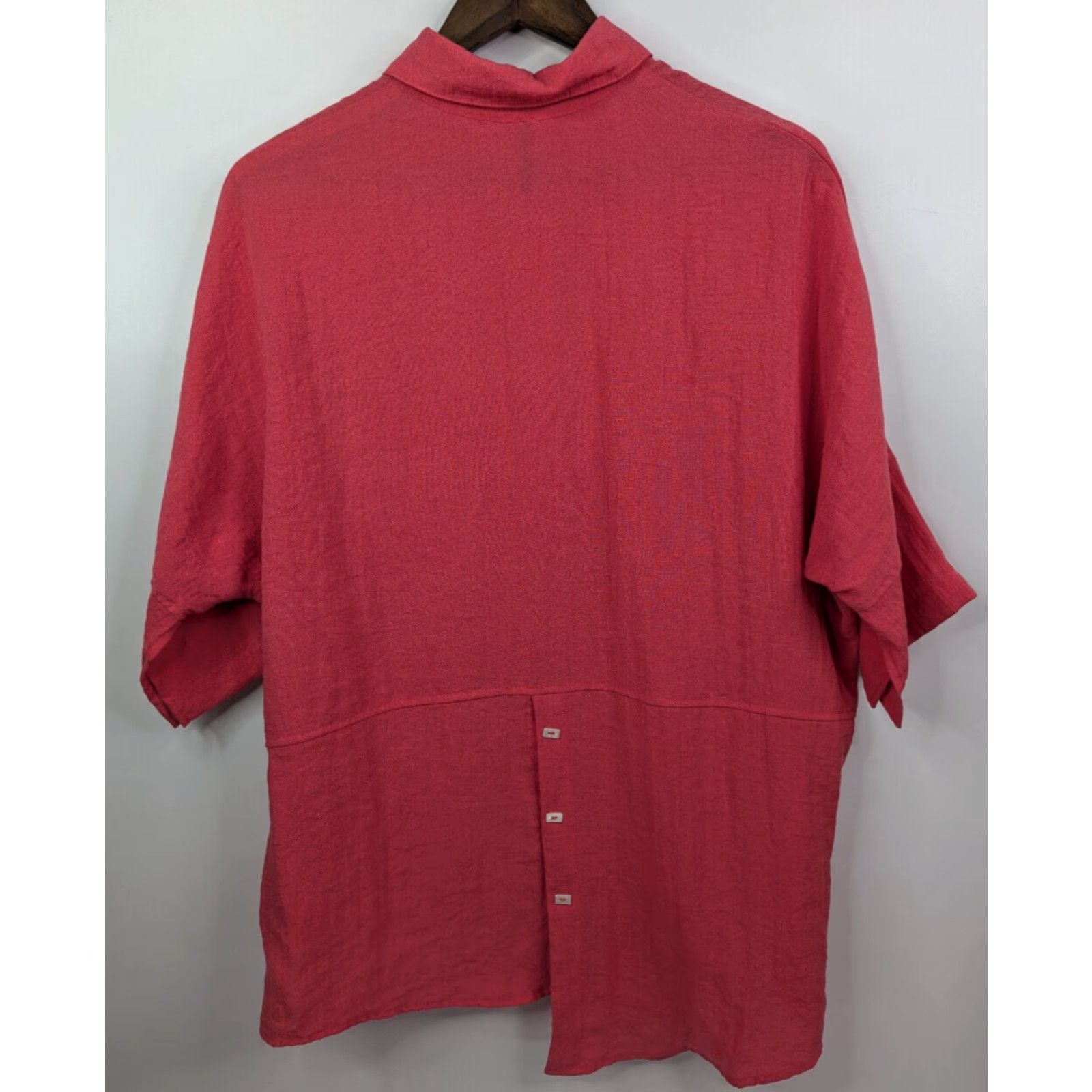 Vintage IC by CONNIE K Womens M Tunic Button-Up Knit Cotton Nylon Pink Red Bohemian Style Casual Sleeve Mix Modern Lagenlook Rectangle Buttoned Shirt Top Size M / US 6-8 / IT 42-44 - 2 Thumbnail