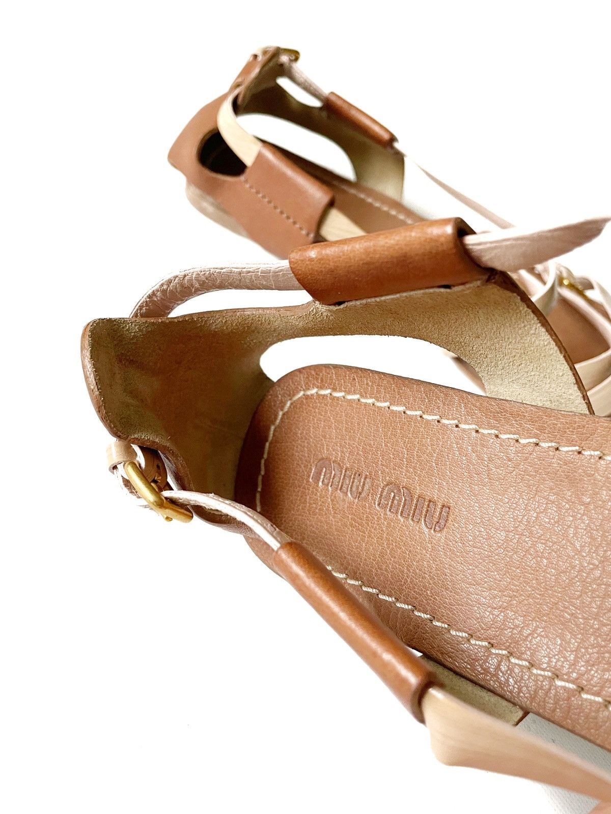 Miu Miu Miu Miu Leather Women Sandals Size 39 Beige & Brown Color Size US 9 / IT 39 - 7 Thumbnail