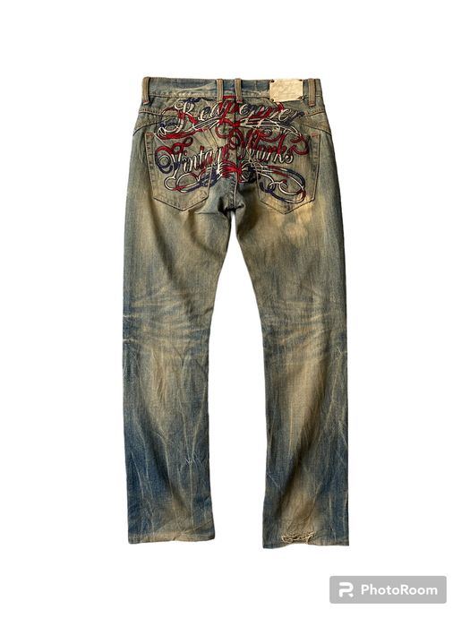 Distressed Denim Red Pepper Japan Mud Wash Rusty Ed Hardy