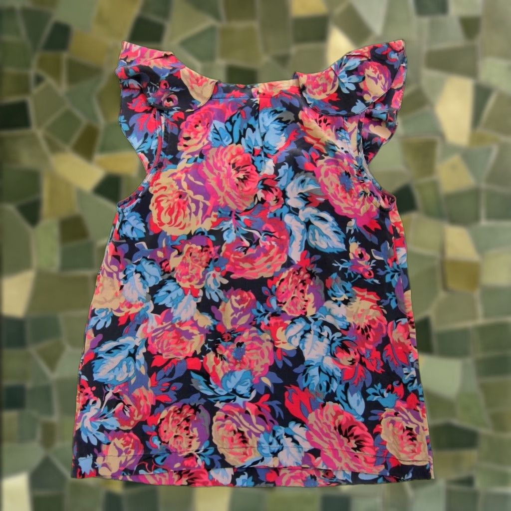 Soeur Moulinette Soeurs Athropologie 100% Silk Pink Blue Floral Cap Sleeve Blouse 0 Size XS / US 0-2 / IT 36-38 - 1 Thumbnail
