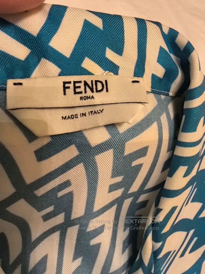 Fendi Fendi Blue and White Geometric Print Short Sleeve Shirt + Size XS / US 0-2 / IT 36-38 - 2 Thumbnail