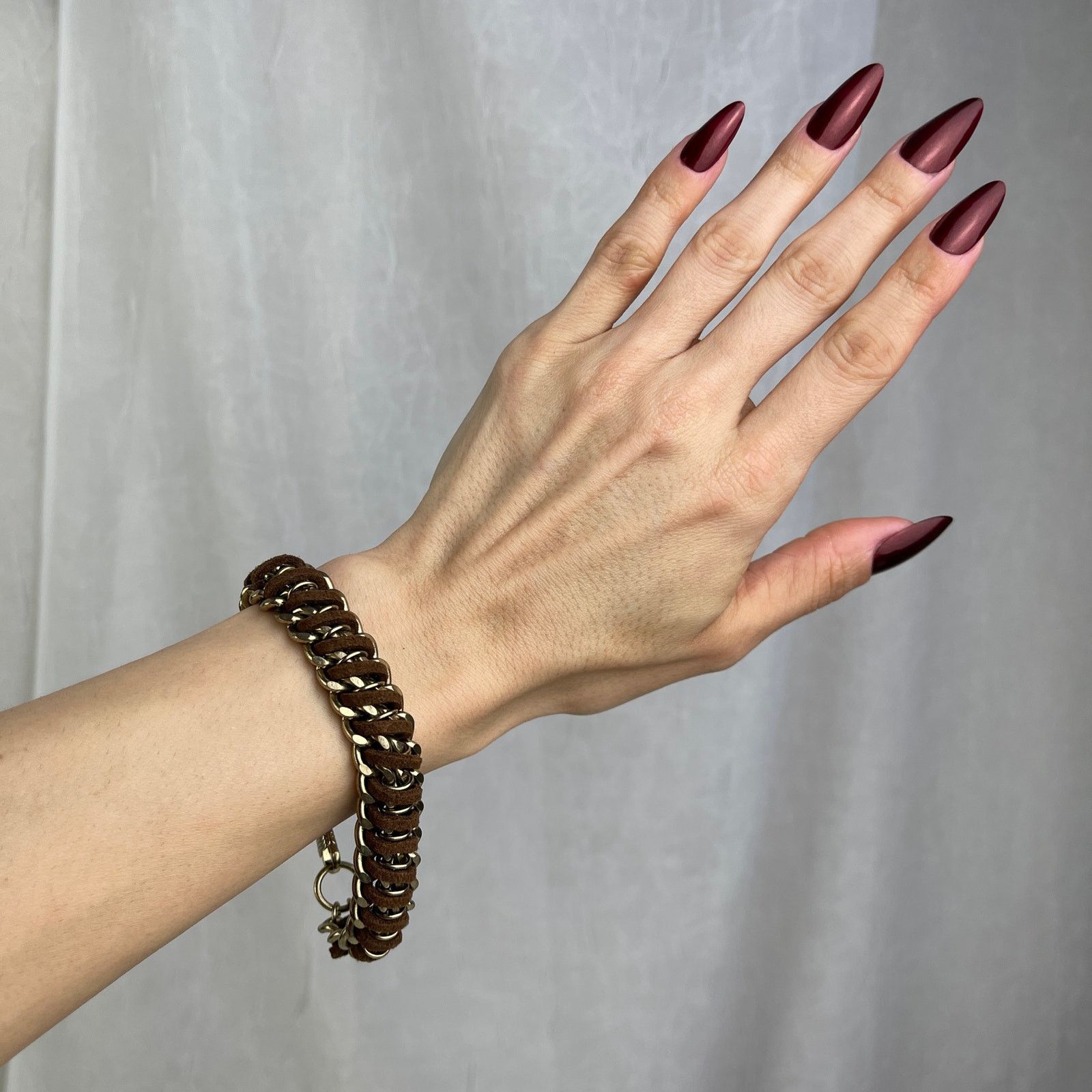 Other Gold Chunky Chain Bracelet Brown Braided Faux Leather NWOT Size ONE SIZE - 2 Thumbnail