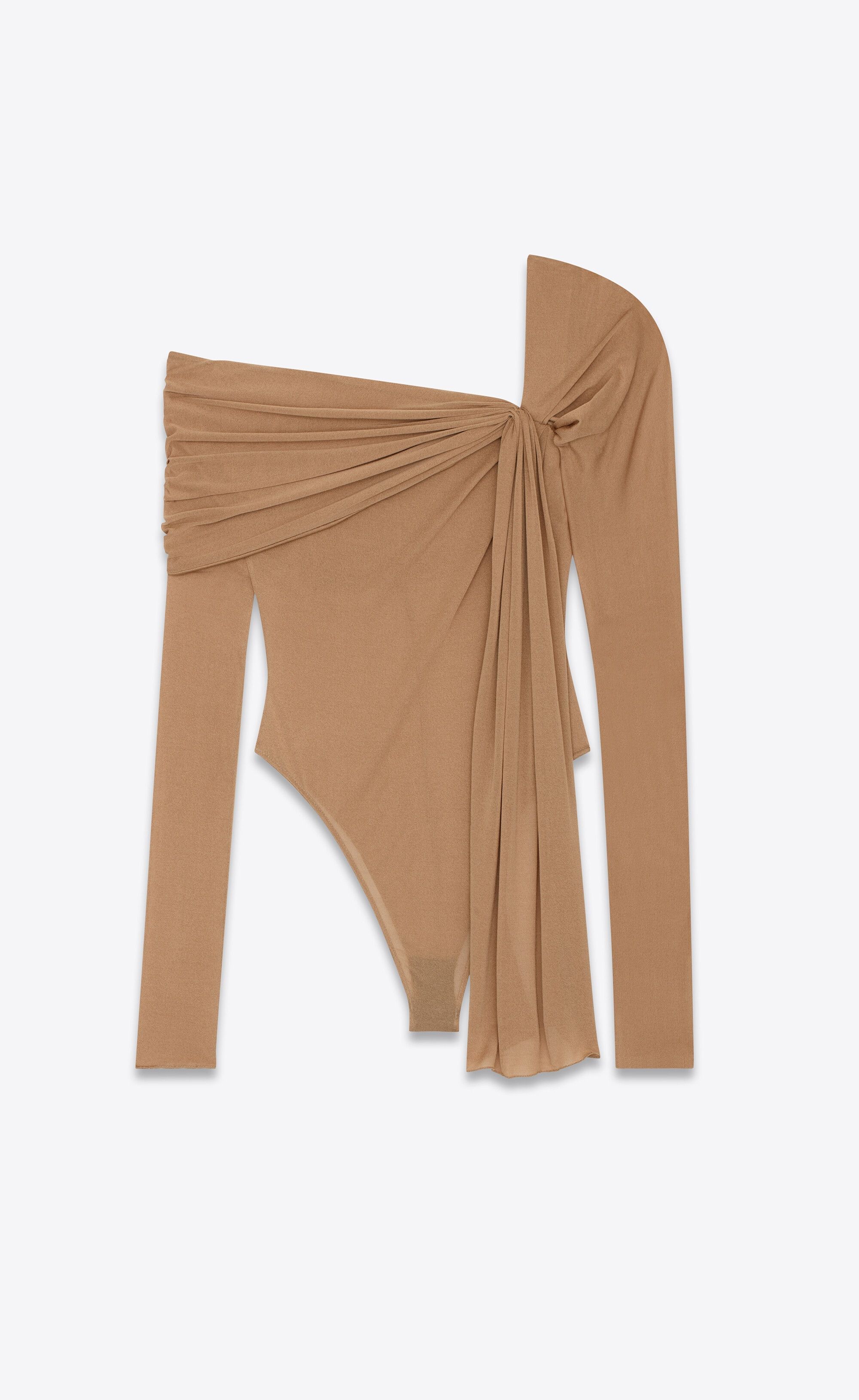 Saint Laurent Paris o1b1hav111224 Draped Bodysuit in Jersey in Beige Size M / US 6-8 / IT 42-44 - 1 Thumbnail