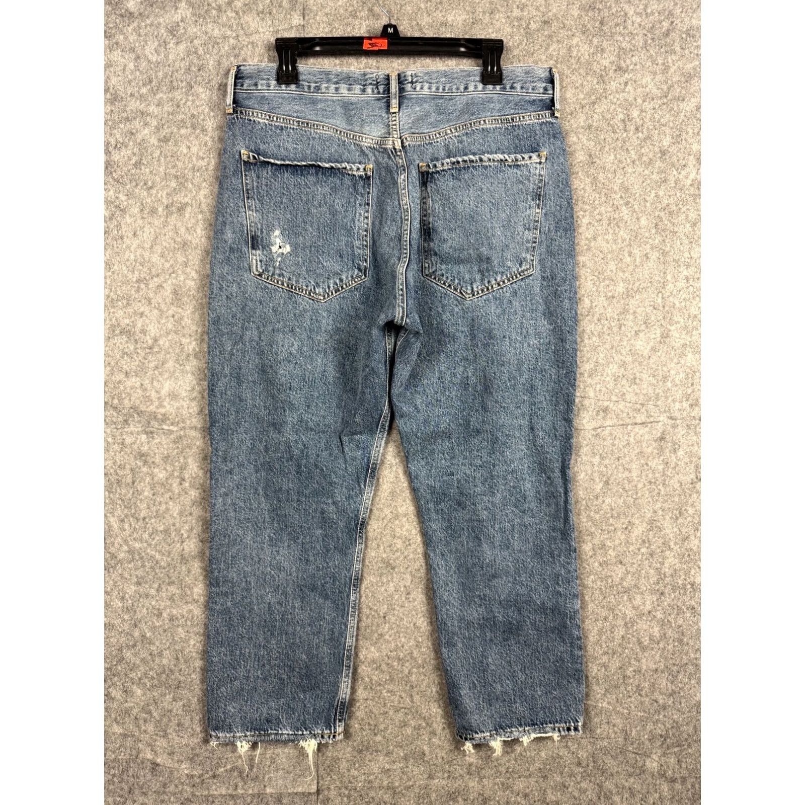 Agolde AGOLDE Riley High Rise Straight Crop Jeans Womens 33 Blue Button Fly Distressed Size 24" / US 00 / IT 34 - 2 Thumbnail