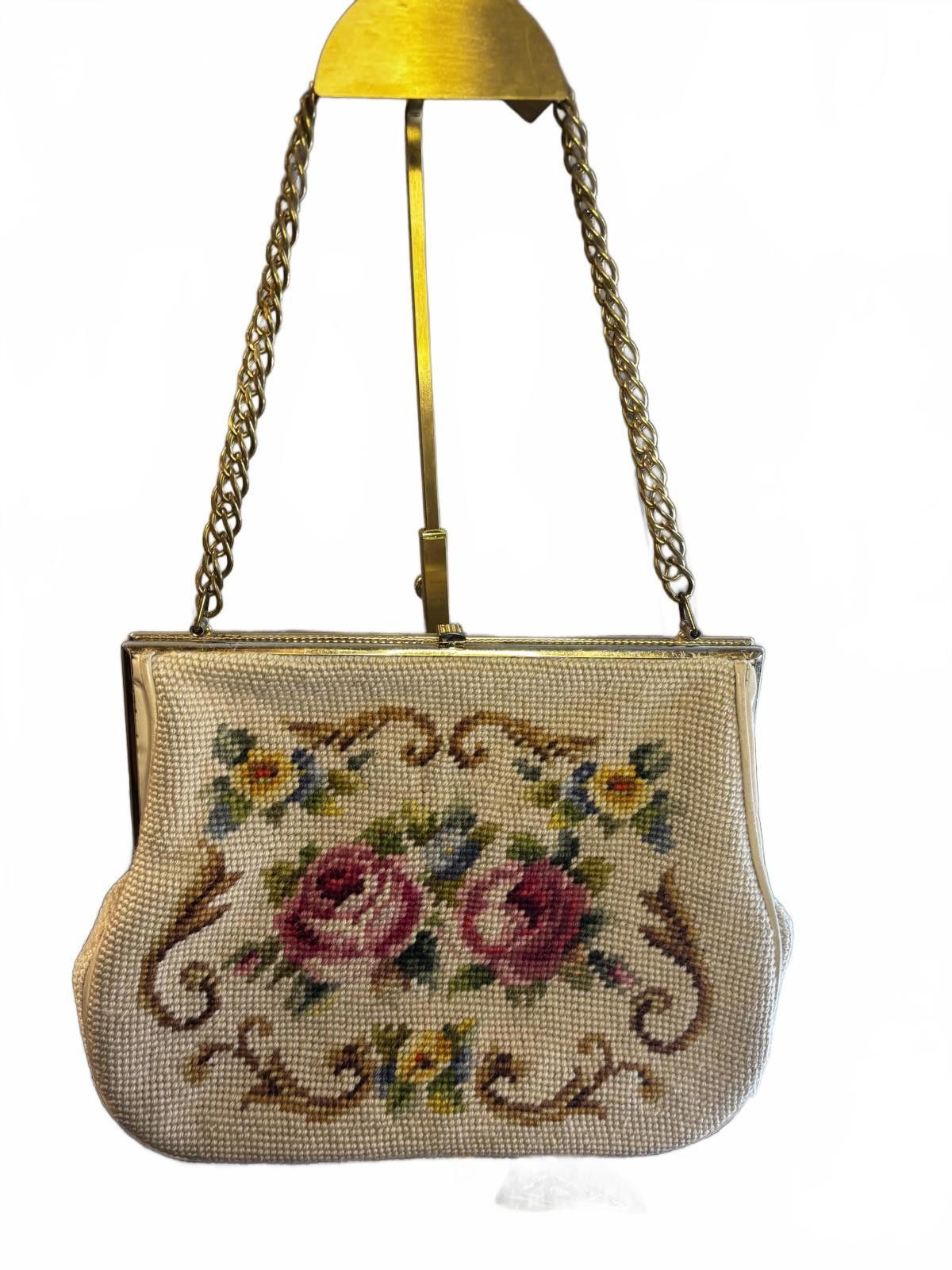 Other 1960s Wool Needlepoint Floral Purse Chain Strap Size ONE SIZE - 1 Thumbnail