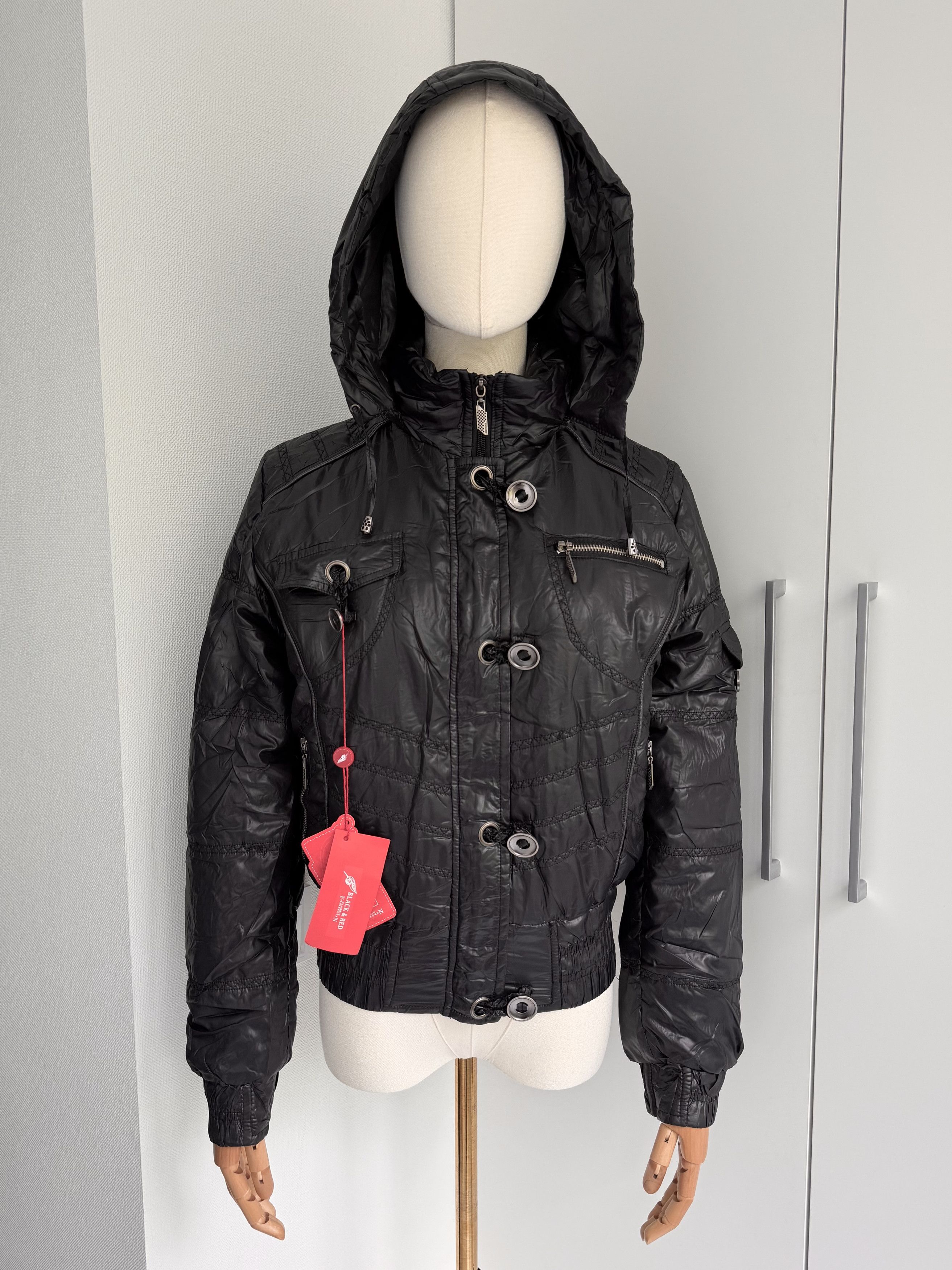 Japanese Brand Black Y2K Cropped Moto Jacket Women S Utility Biker Coat Size S / US 4 / IT 40 - 2 Thumbnail