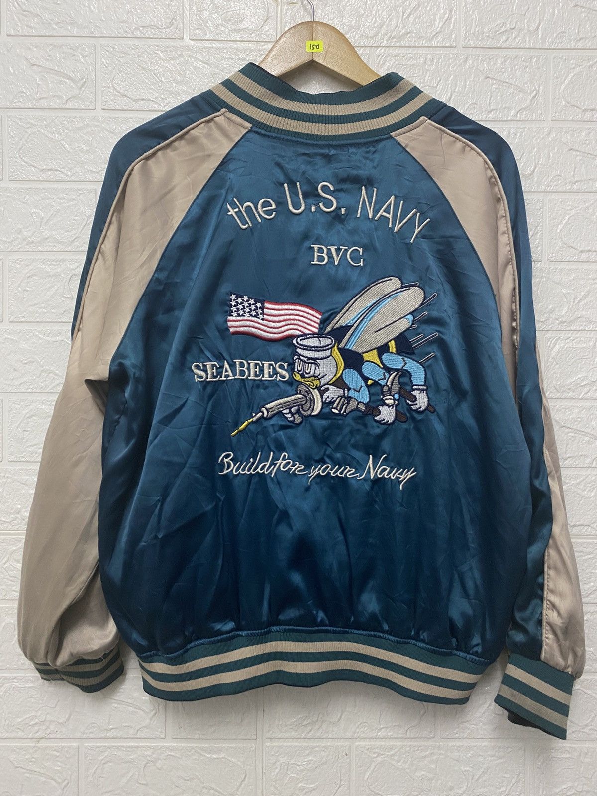 Japanese Brand Japan Souvenir Reversible Satin US Navy Seabees Sukajan Tour Size US XL / EU 56 / 4 - 1 Thumbnail
