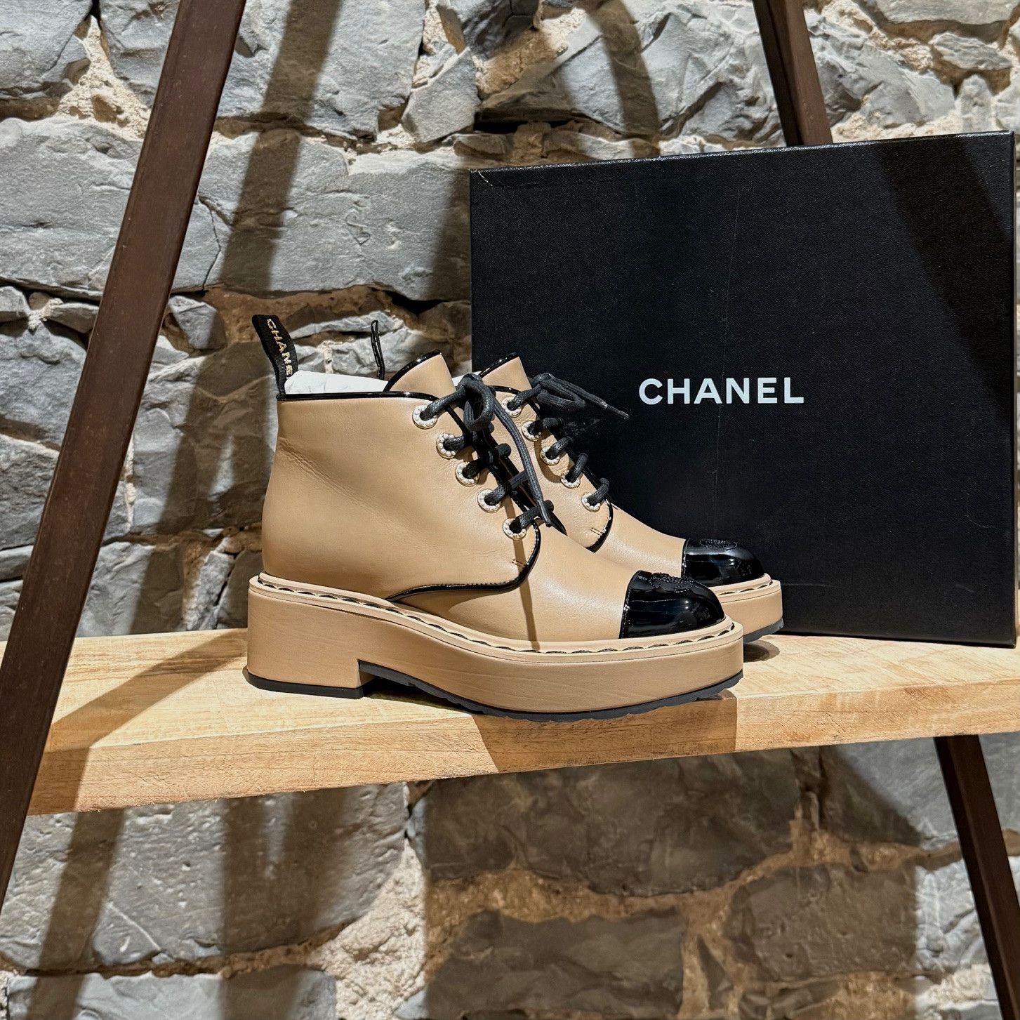 Chanel Cap Toe Leather Boots CHANEL Leather Cap Toe Logo Ankle